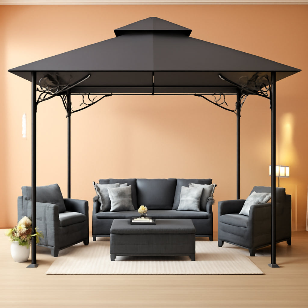 11x11 Dark Gray Gazebo For Patios Durable Steel Frame