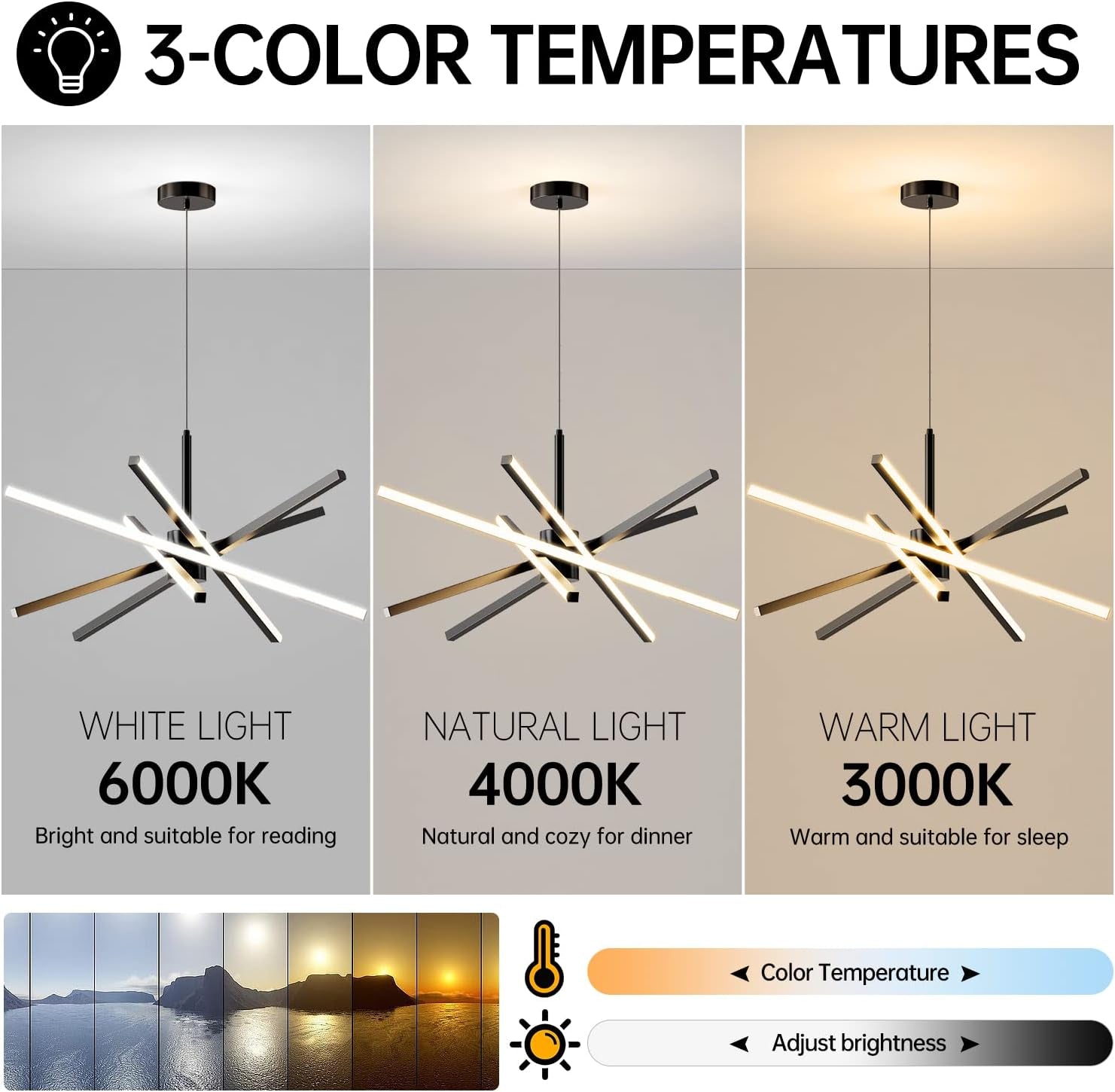 Black 31.5 Inch Modern Sputnik LED Chandelier Lighting-2