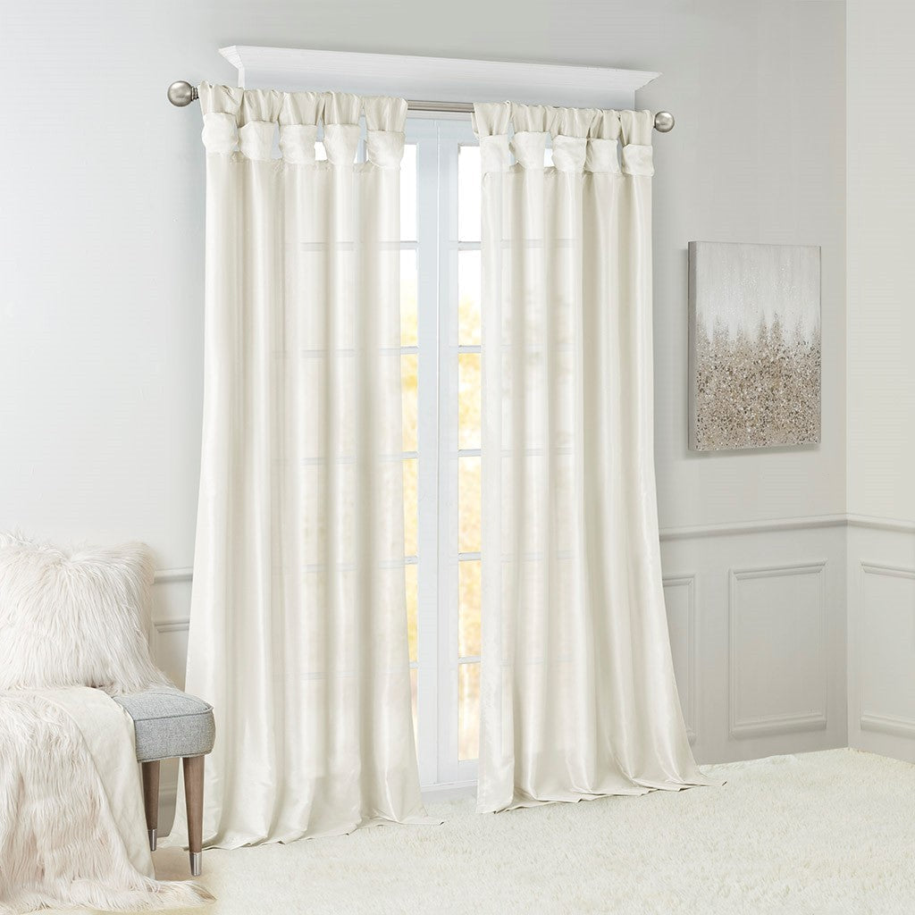 Twist Tab Lined Window Curtain Panel White 50x95