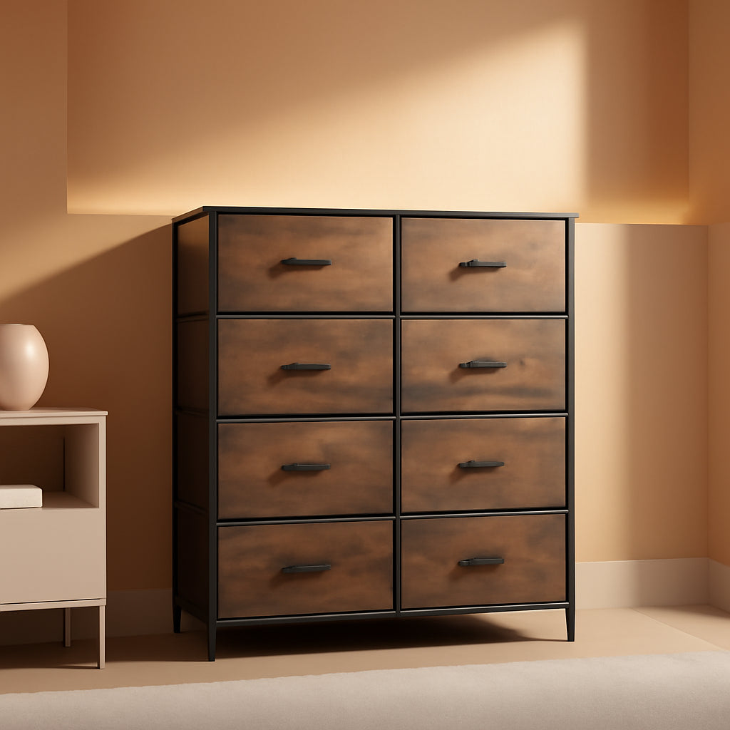 8 Drawer Fabric Storage Tower Rustic Brown For Bedroom