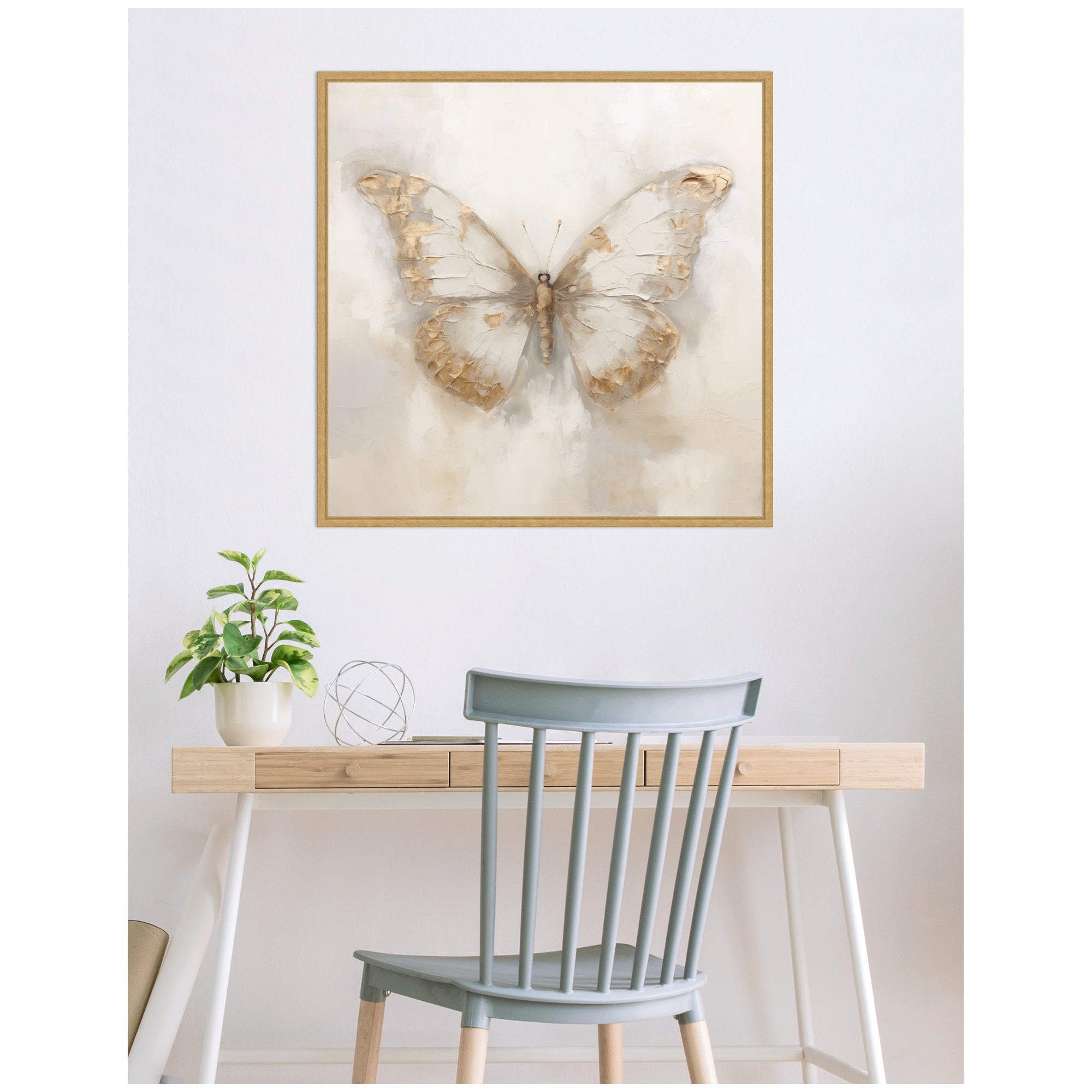 Sylvie Butterfly Neutral 2 Framed Canvas by The Creative Bunch Studio