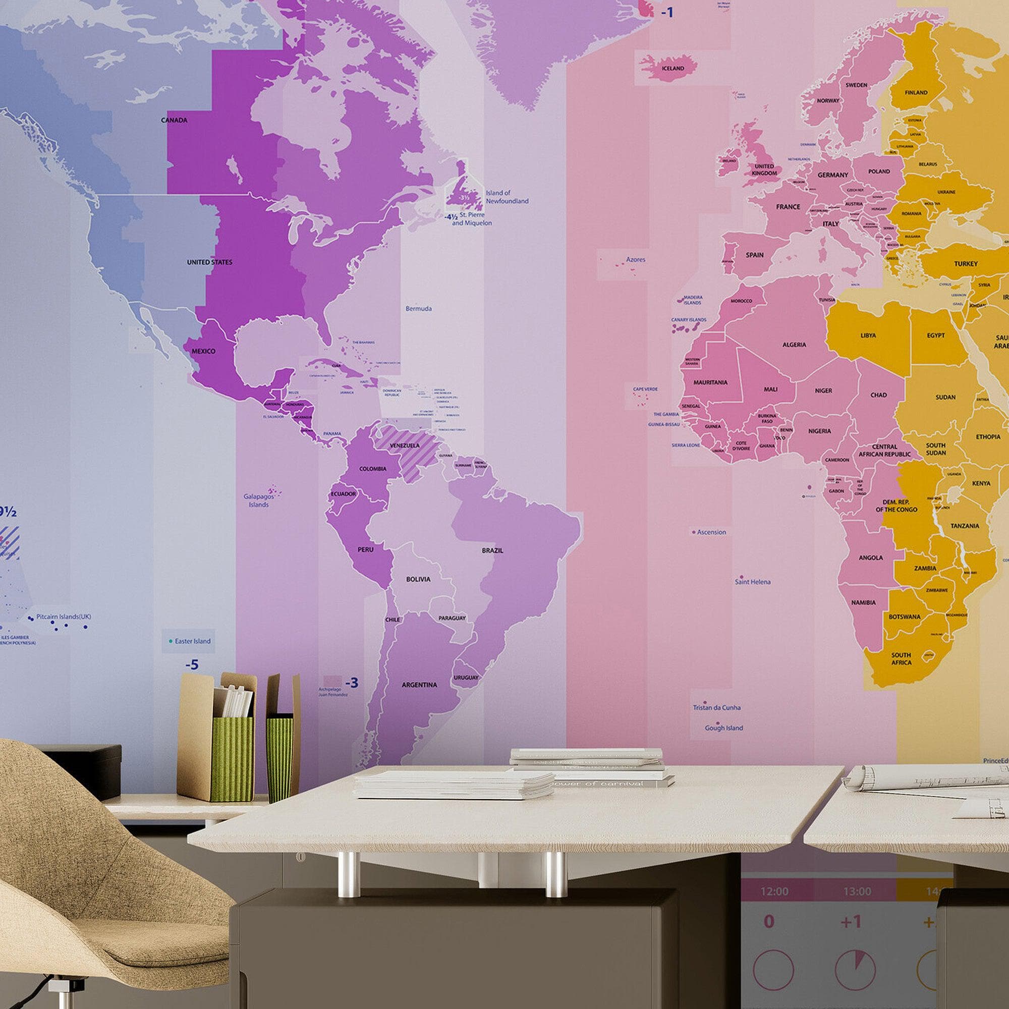 World Time Zone Wallpaper. Office Wall Mural. #6948