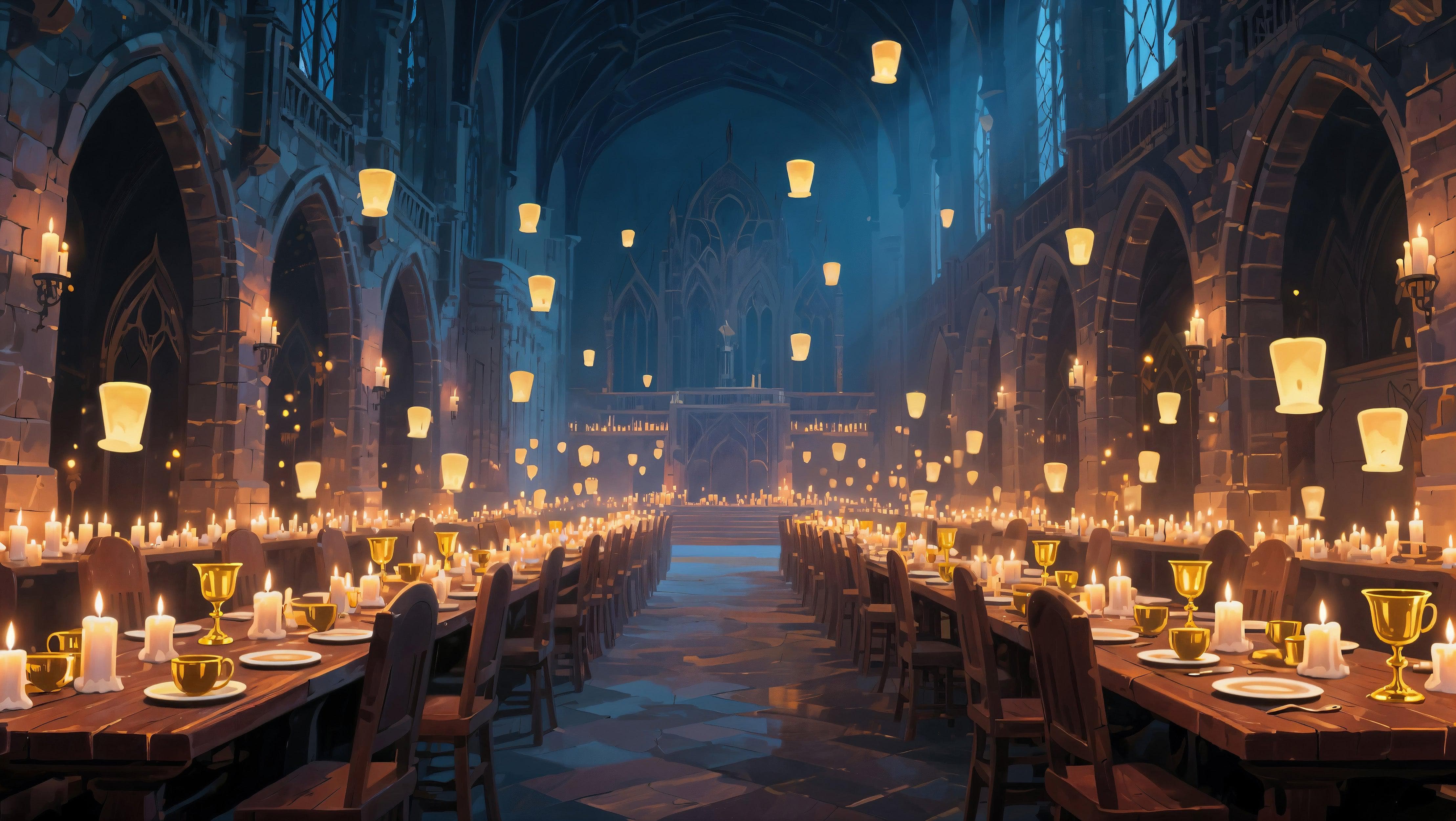 Floating Candles Great Hall Wallpaper Mural. Wizardly Dining Room Ambiance Wall Art. #6984