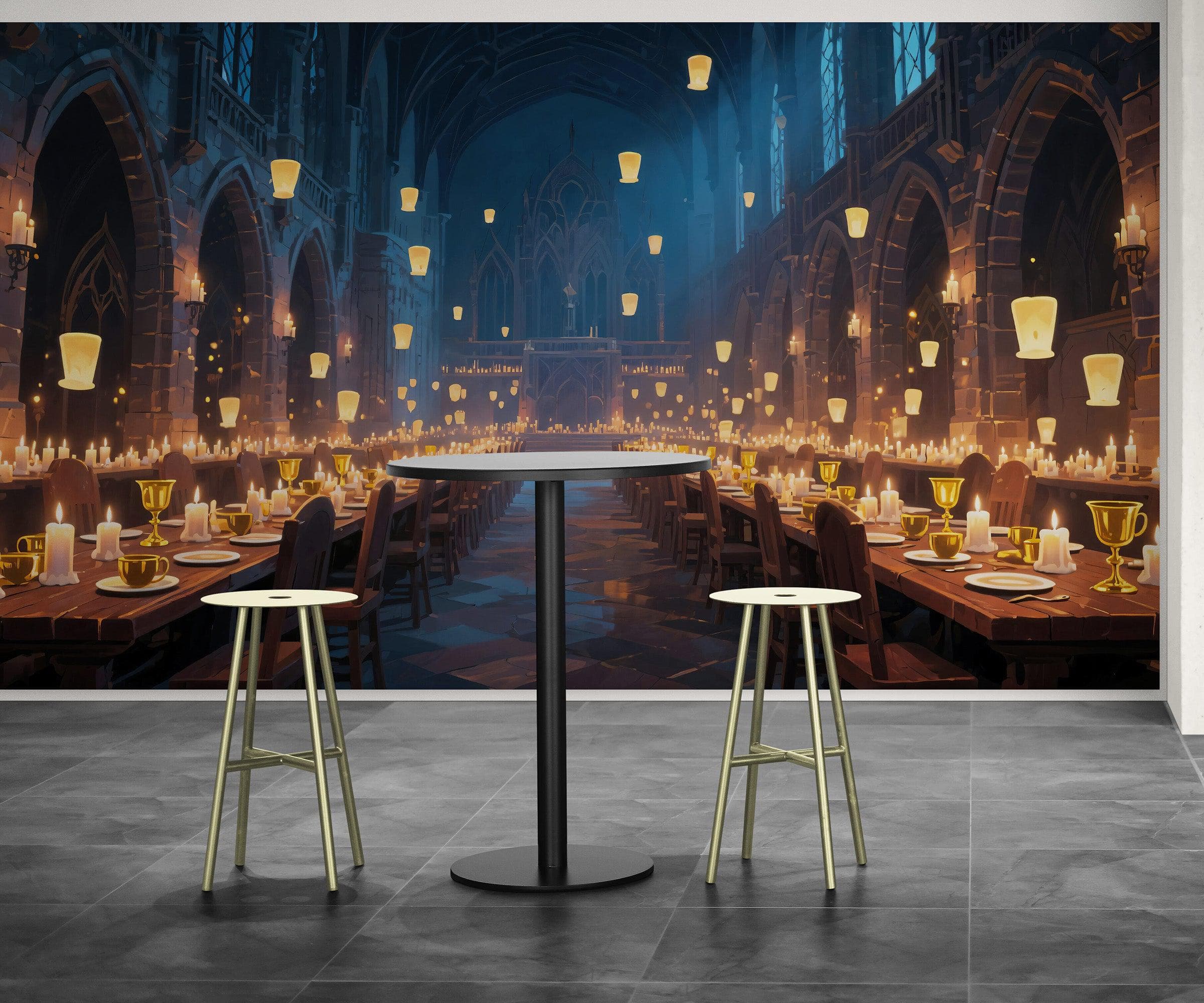 Floating Candles Great Hall Wallpaper Mural. Wizardly Dining Room Ambiance Wall Art. #6984