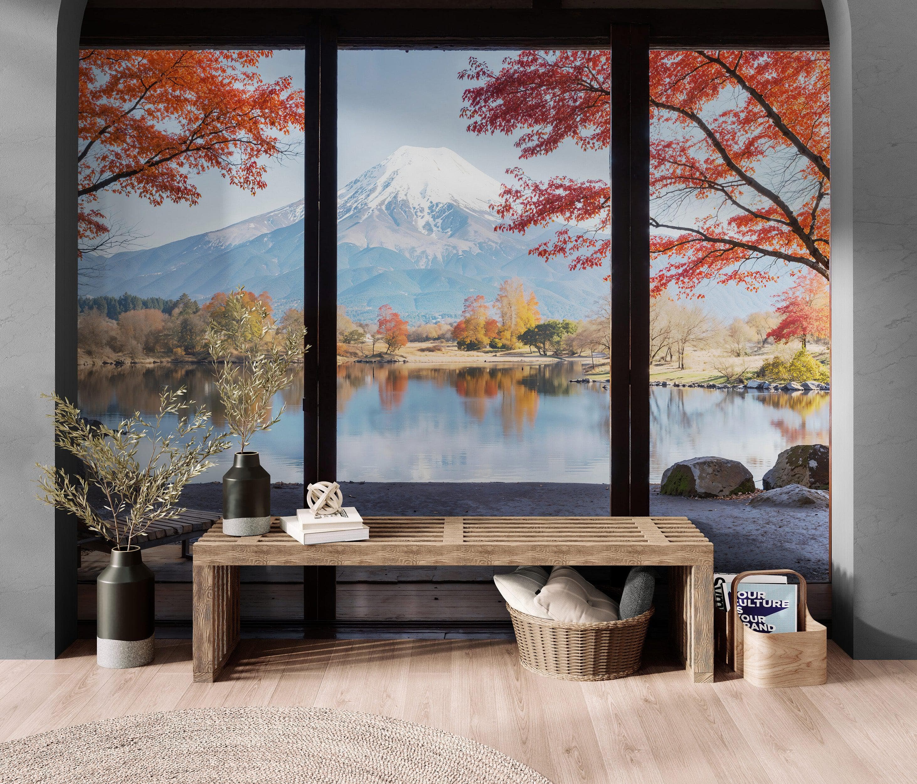 Scenic Lake View with Mount Fuji 3D Wallpaper Mural. #6988