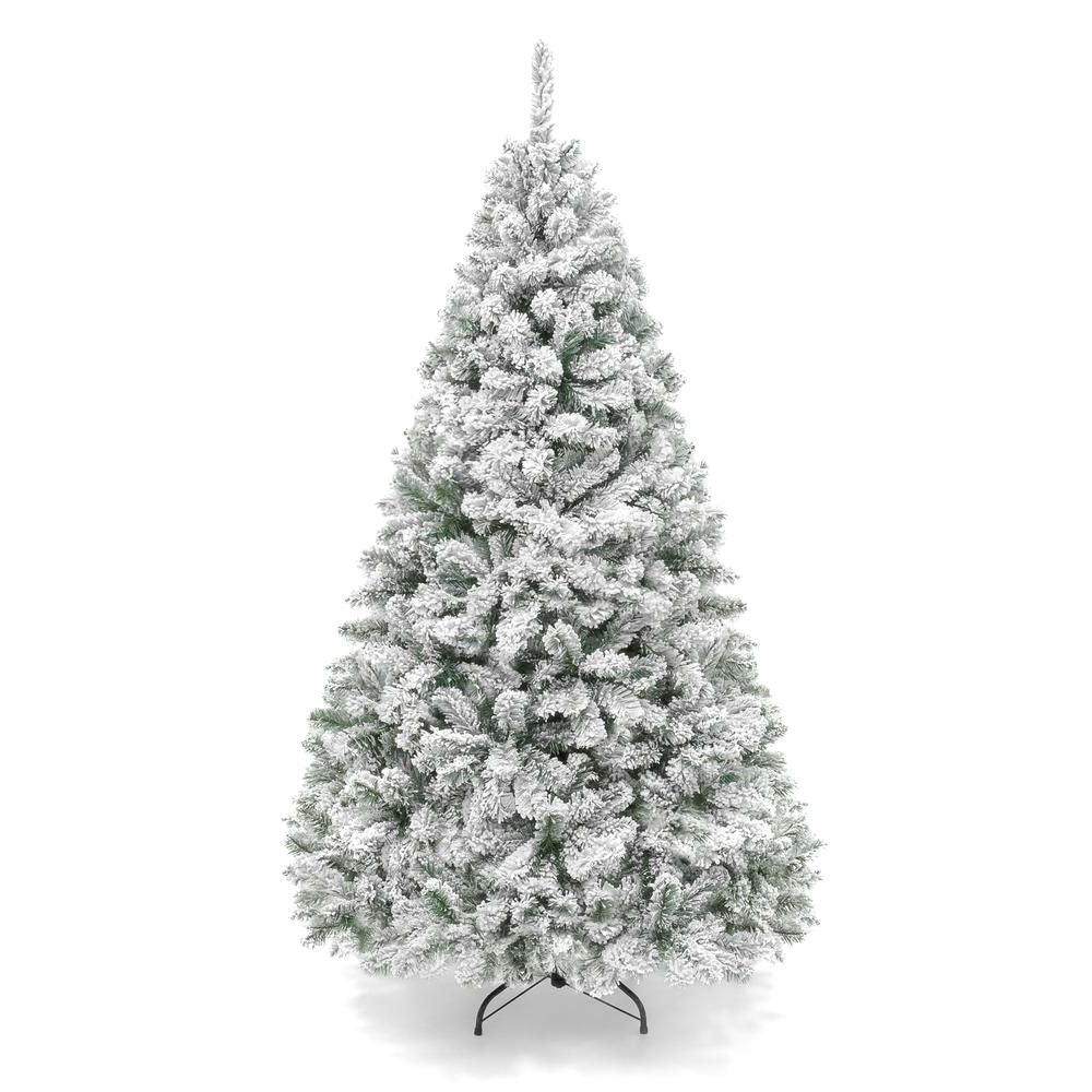 6 Foot Easy Set Up Snow Flocked Faux Pine Christmas Tree with Metal Stand-0