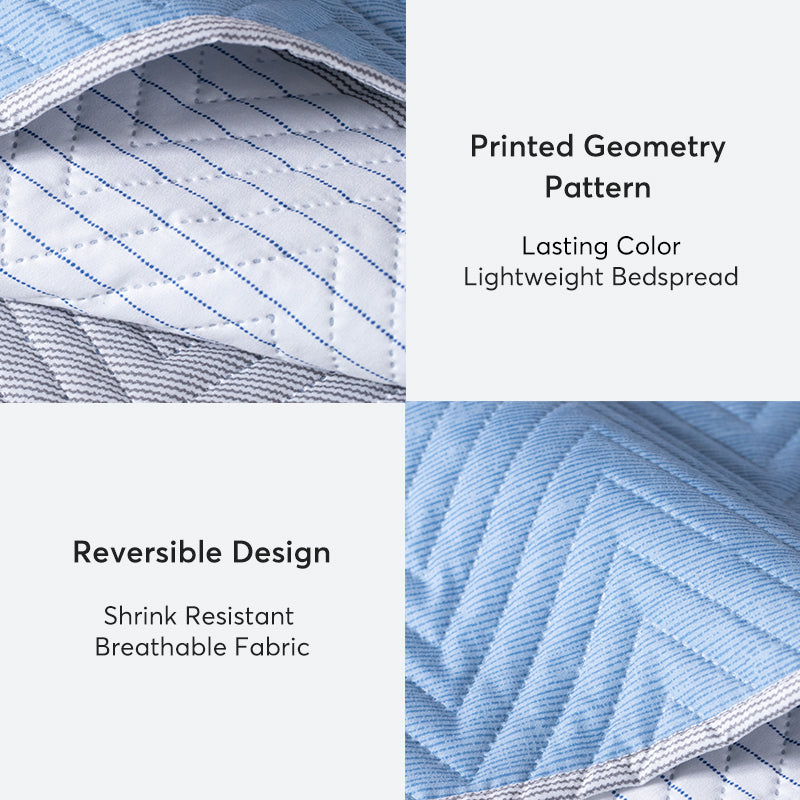 Kasentex Lightweight Reversible Stripe Quilt Set Bedding- Sky Blue and Ivory White, Room Decor, Graduation Gifts, Father's Day Gift