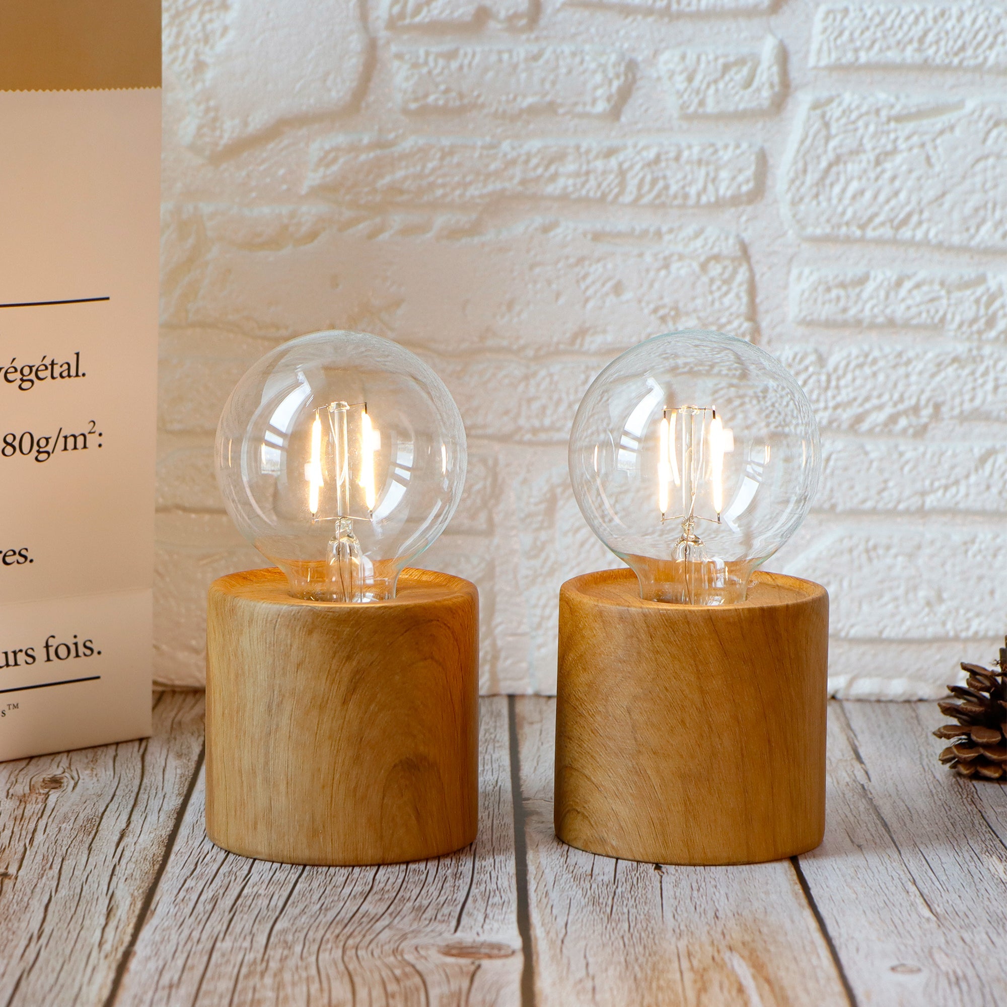 JHY DESIGN 6.5" Tall Ceramic Set of 2 Wood Grain Table Lamp-4