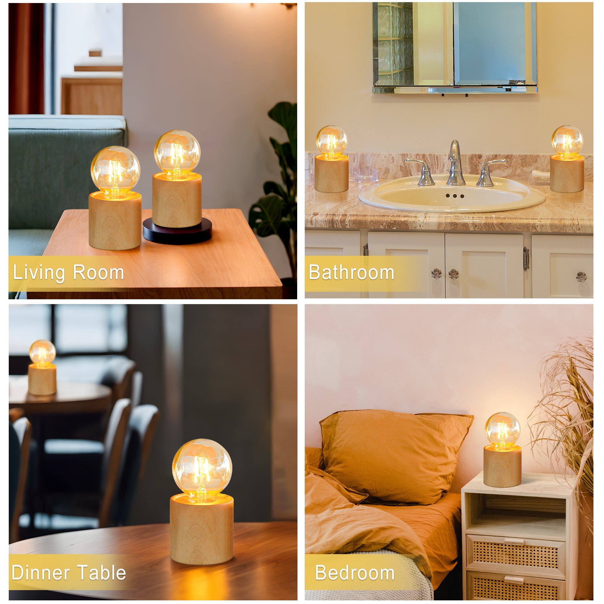 JHY DESIGN Set of 4 Wood Grain Table Lamp 6.5" Tall Cordless Lamp Light with Edison Style Bulb and 6 Hours Timer Battery Operated Lamp Great for Living Room Weddings Parties Patio Indoors Outdoors-3