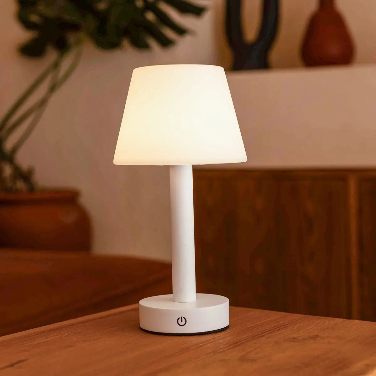 Zoë White Wooden Rechargeable Table Lamp | Cordless, Dimmable, USB-C, 80-Hour Battery-0