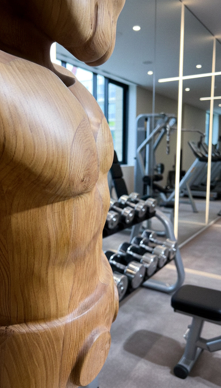 Muscular Wooden Sculpture – Gym & Fitness Art Decor