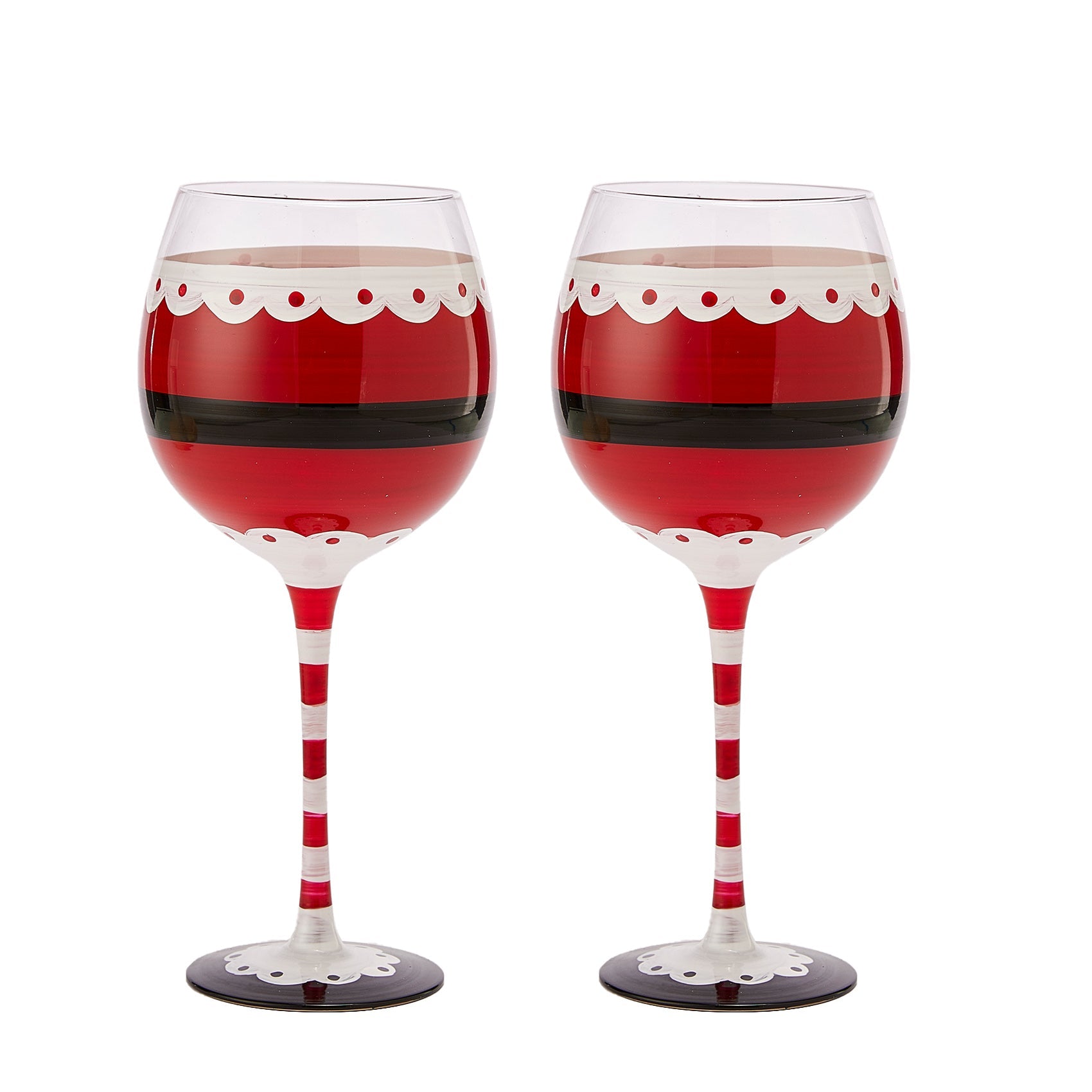 Santa's Elf Stemmed Wine & Water Glasses - Set of 2 - Shining Red & Black, 9" H - Christmas & Holiday Parties Glassware - Xmas Tree - Set of 2, 17.5oz - Santa Festive Glass - Great Gift!-4