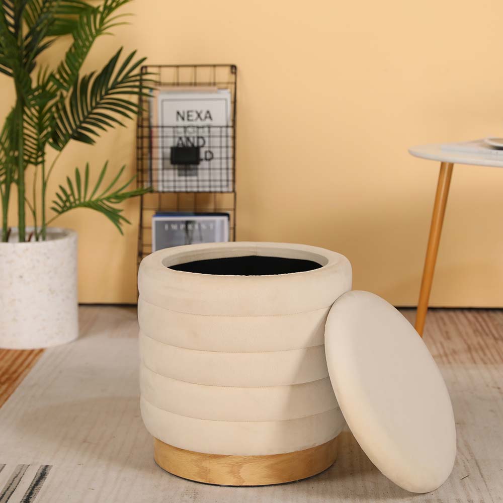16.5" Tall Ottoman Velvet with Storage (Cream)-2