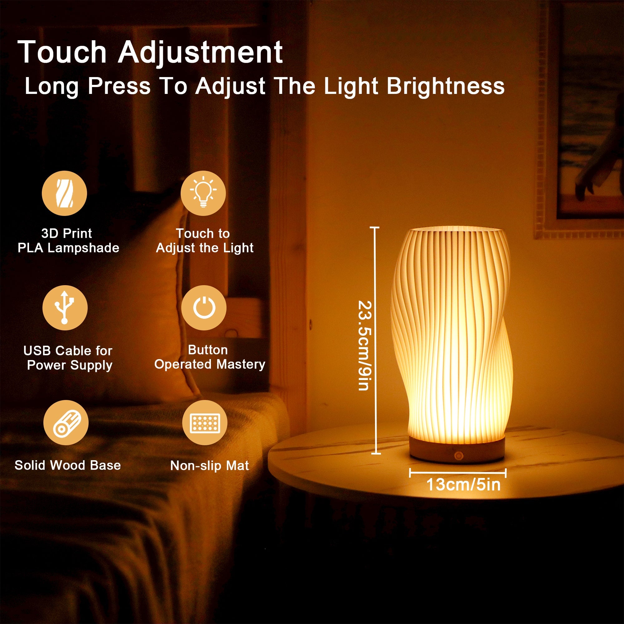 JHY DESIGN 9”H Rechargeable Touch Table Lamp 3D-Printing Dimmable Battery Powered Lamp-2