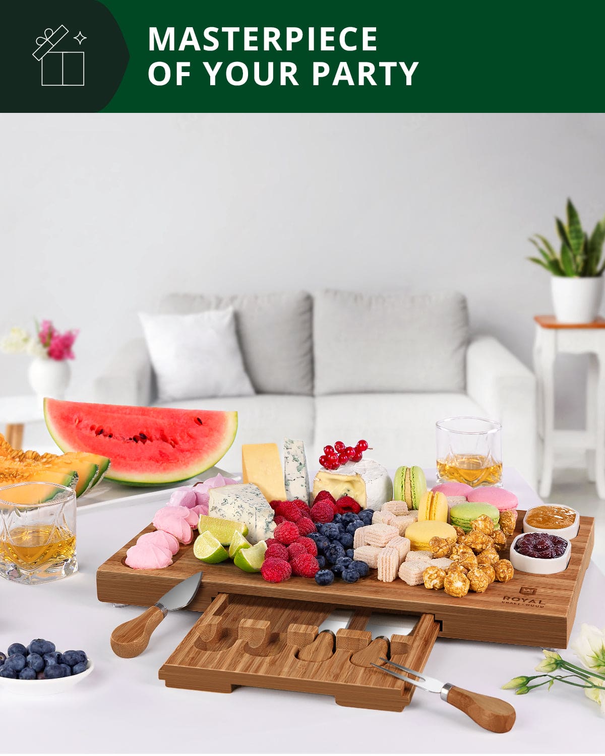 Cheese Board Set w/knives, 16.5“x11”, Brown