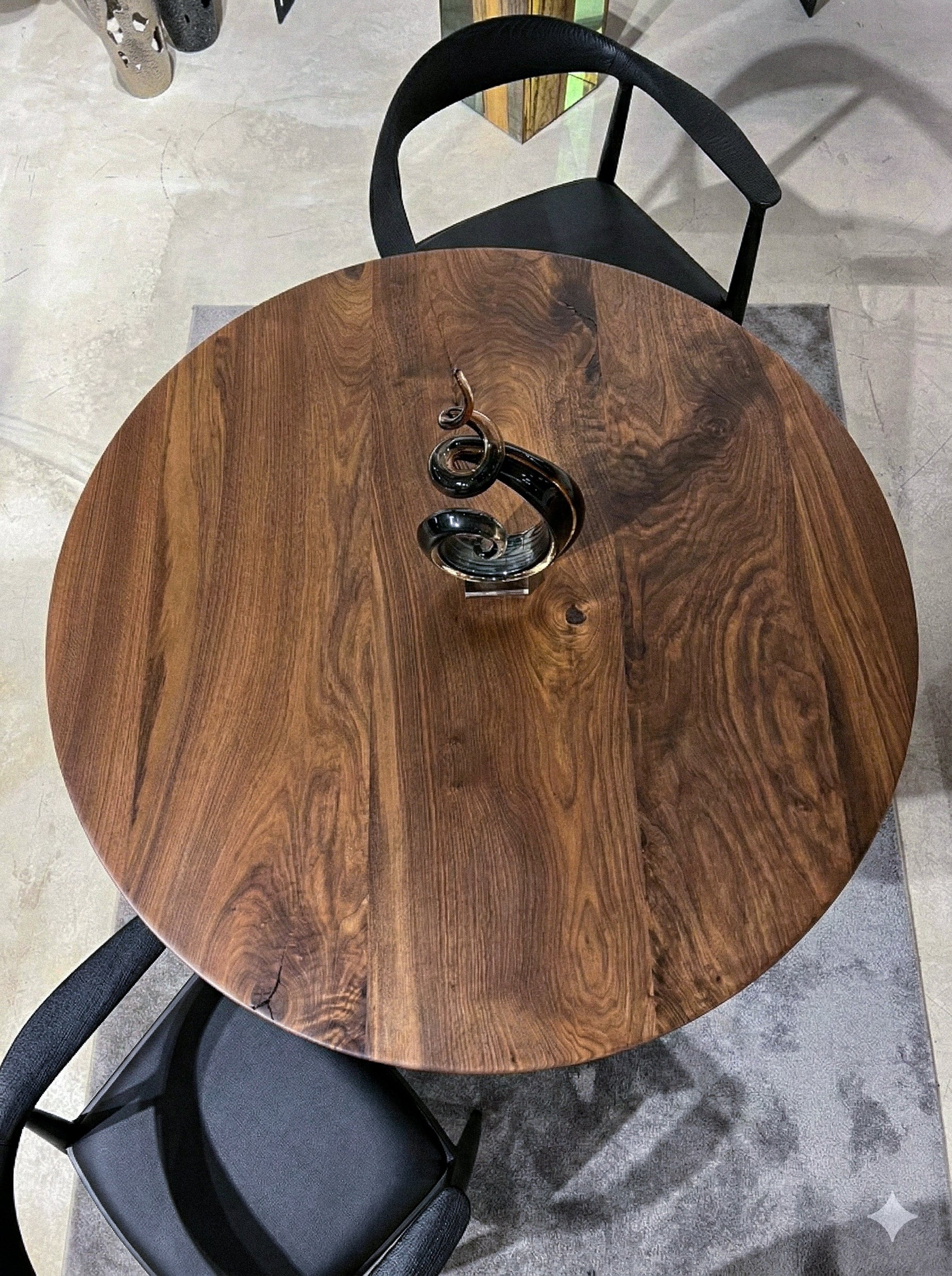 Modern Round Walnut Pedestal Dining Table