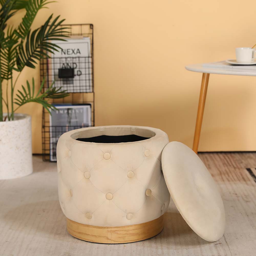 15" Tall Ottoman Velvet with Storage (Beige)-3