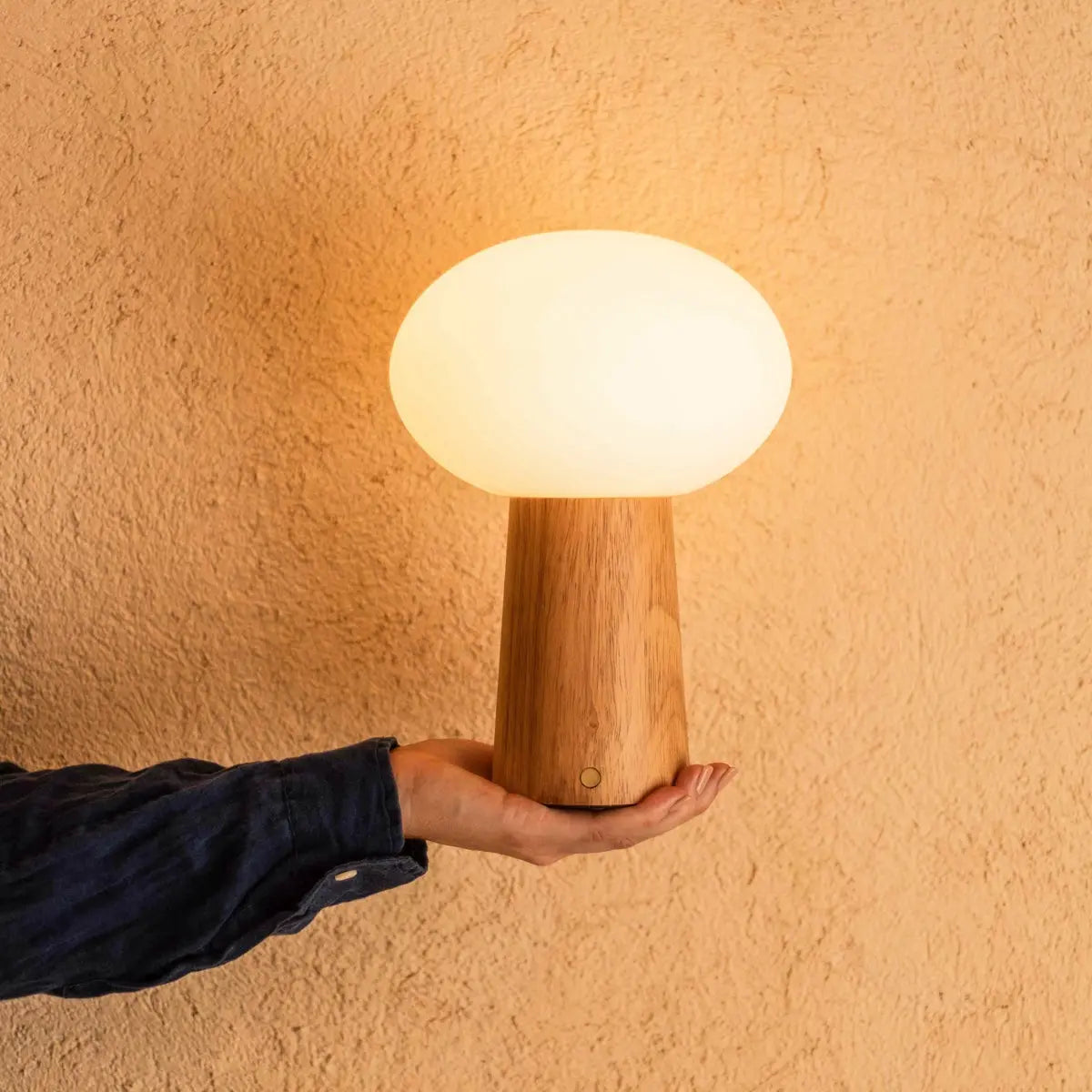 Max Wooden Table Lamp with Glass & Rechargeable Battery | Dimmable & Versatile Lighting-3