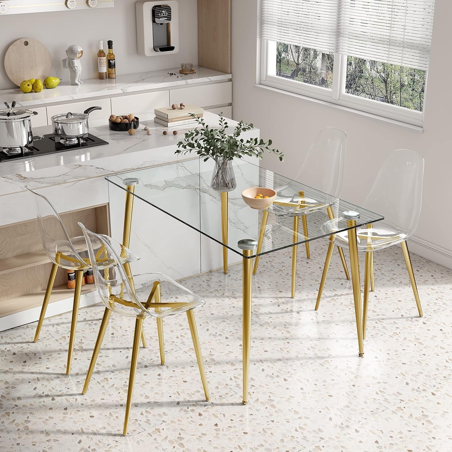 Glass Dining Table For 4 51 Inch Tempered Glass Gold Legs