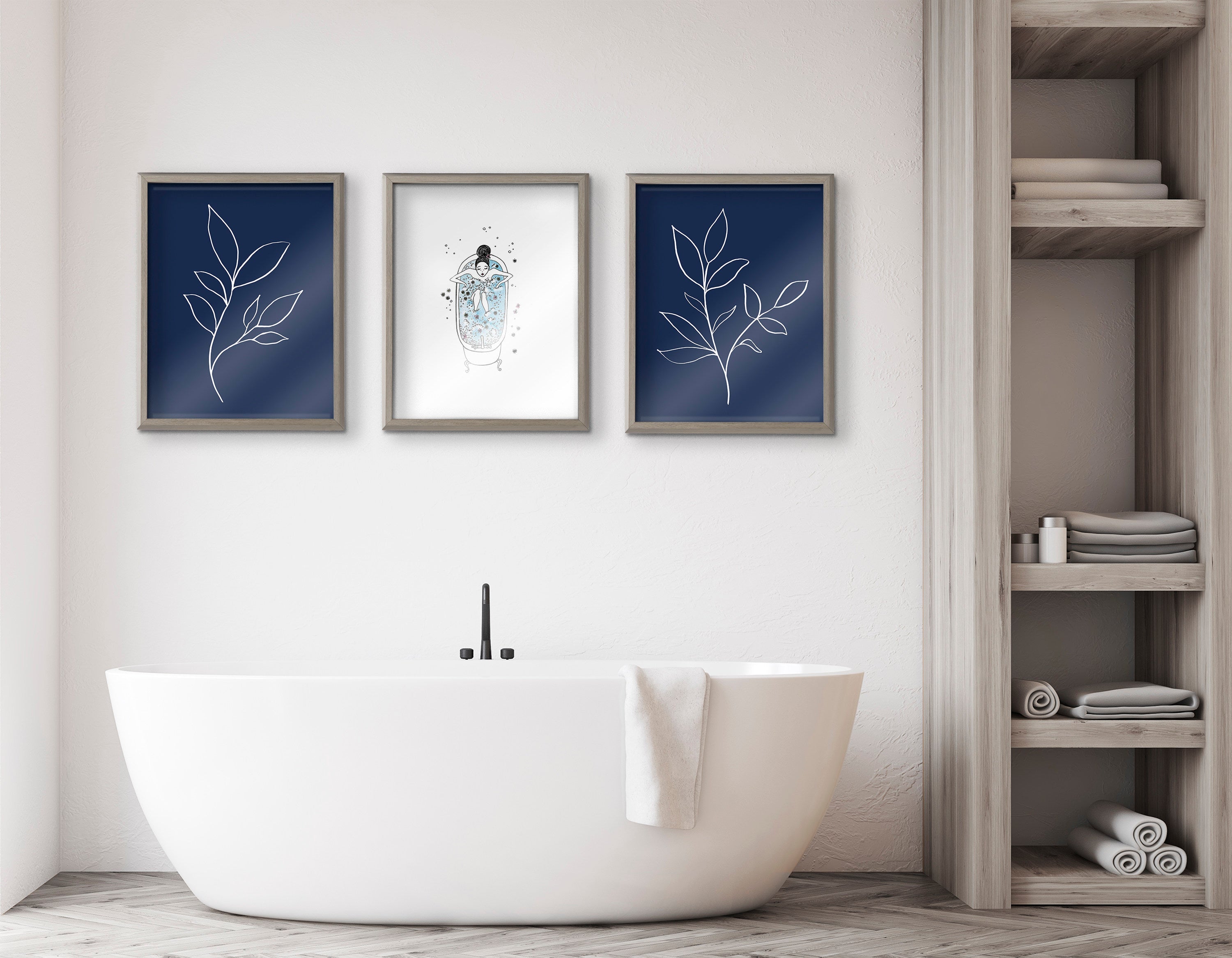 Blake Modern Blue Botanical Line Sketch Print 2 Framed Printed Glass by The Creative Bunch Studio