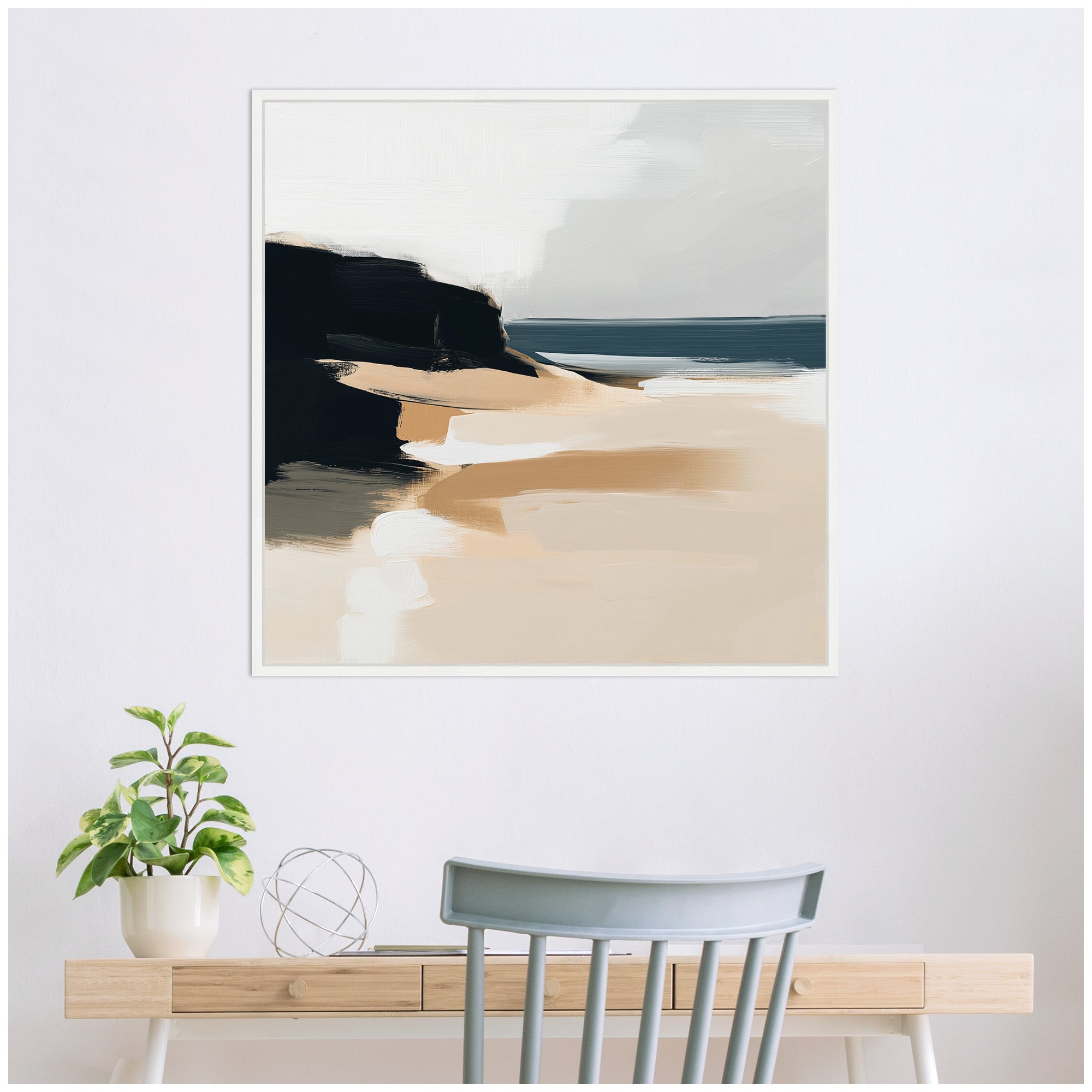 Sylvie Coastal Sand Modern Abstract Landscape I Framed Canvas by The Creative Bunch Studio