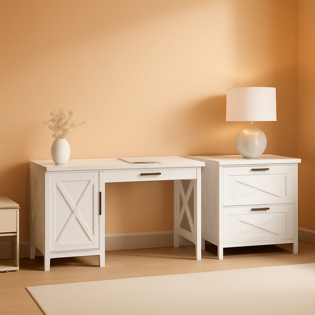 Key West 54W Computer Desk With Keyboard Tray And 2 Drawer File Cabinet