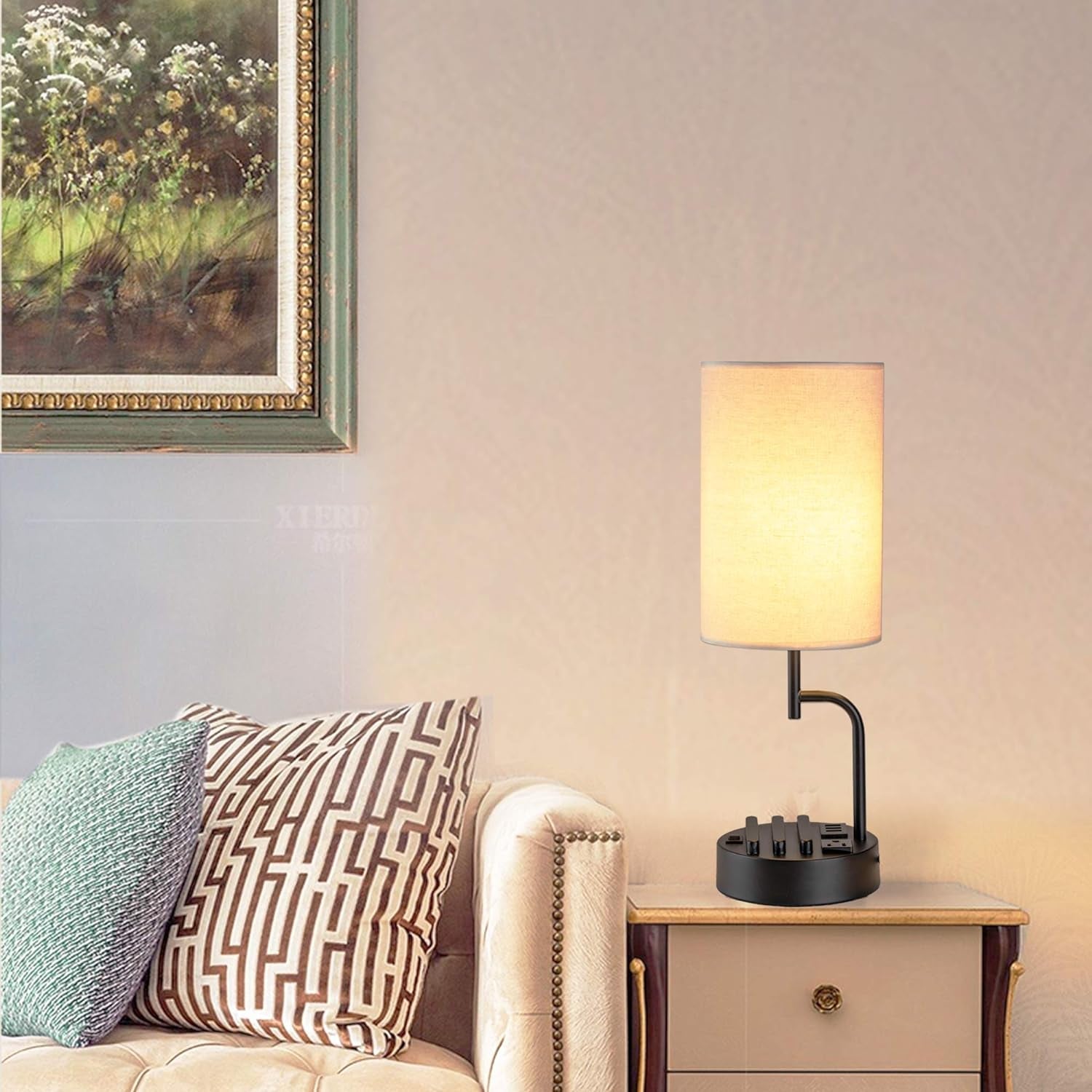 Table Lamp With 3 USB Ports And AC Outlet For Bedroom