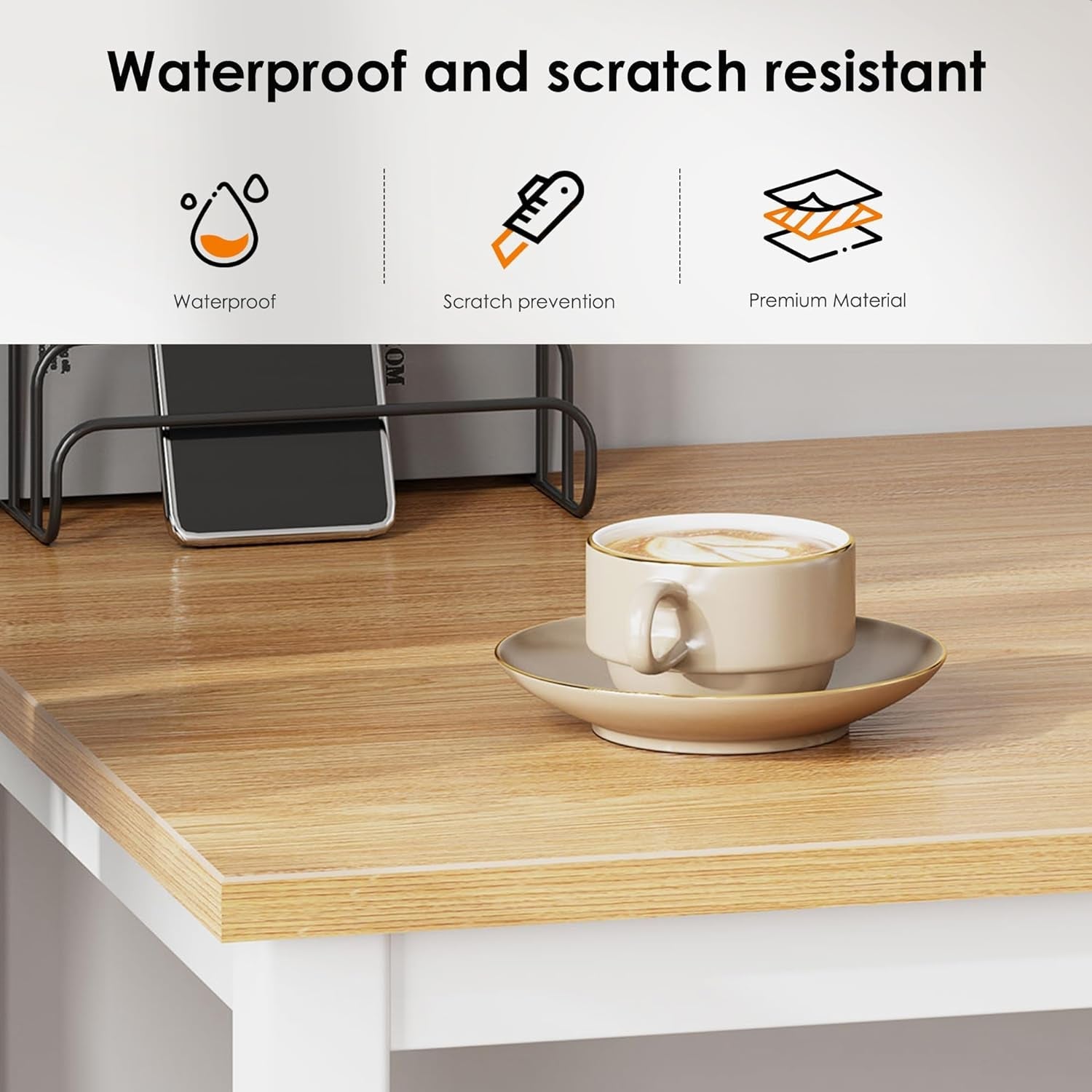 120cm Teak Wood White High Gloss Finish Desk Stability