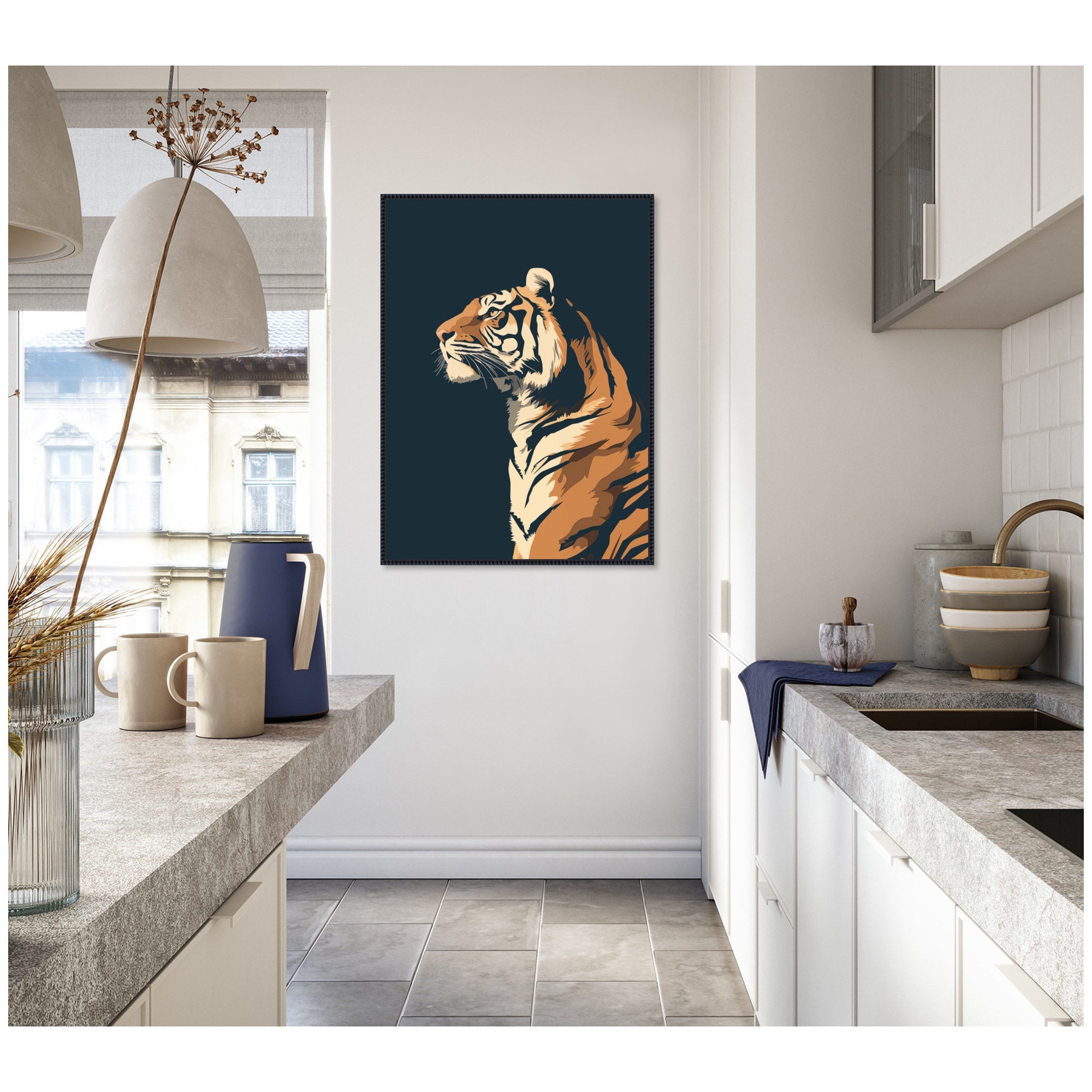 Navy Tiger by The Creative Bunch Studio Framed Canvas Wall Art Print