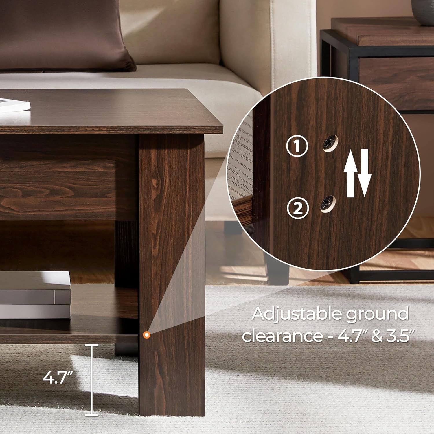 Espresso Lift Top Coffee Table With Hidden Compartment