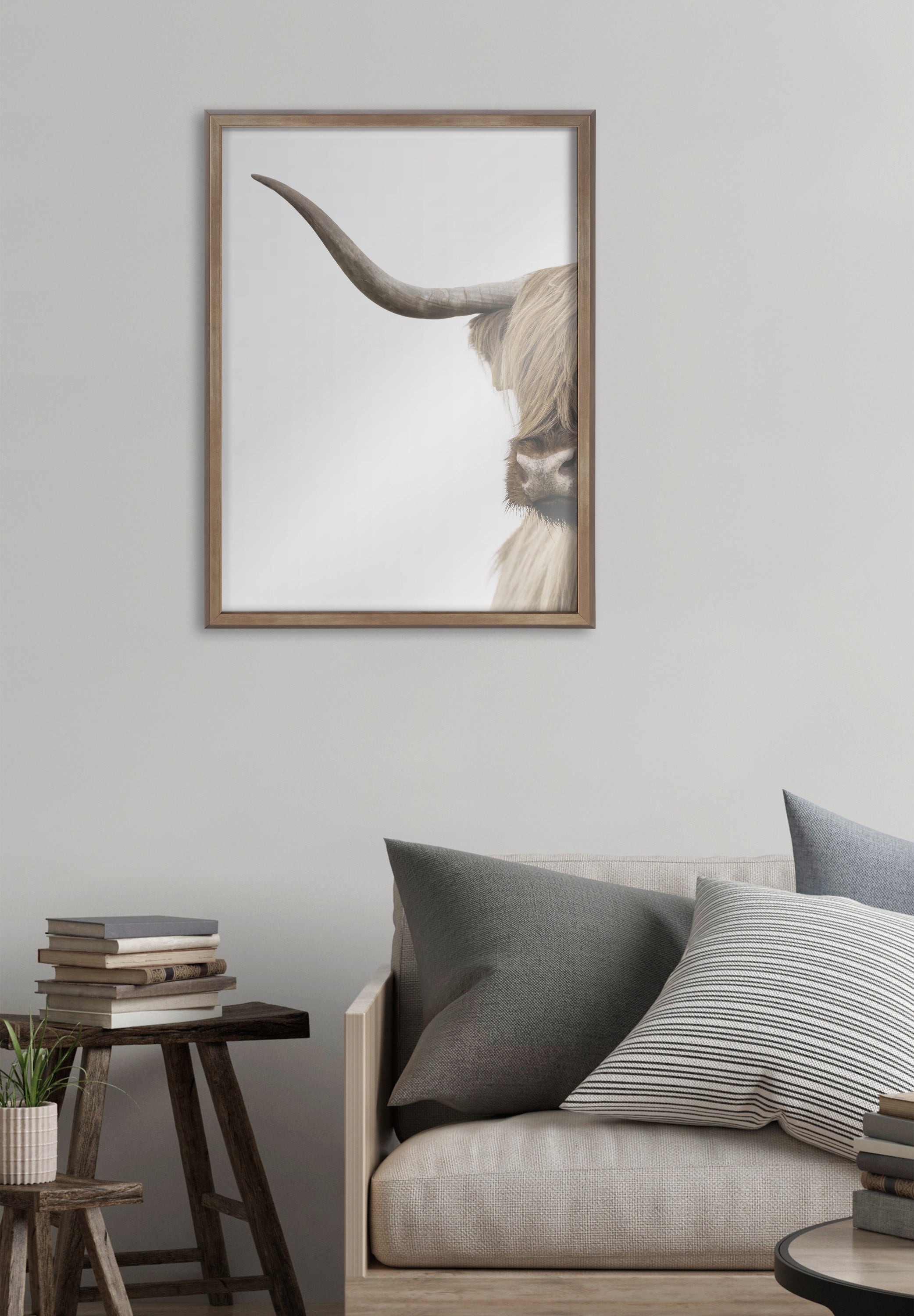 Blake Highland Cow Portrait Close Crop Vertical Framed Printed Glass by The Creative Bunch Studio