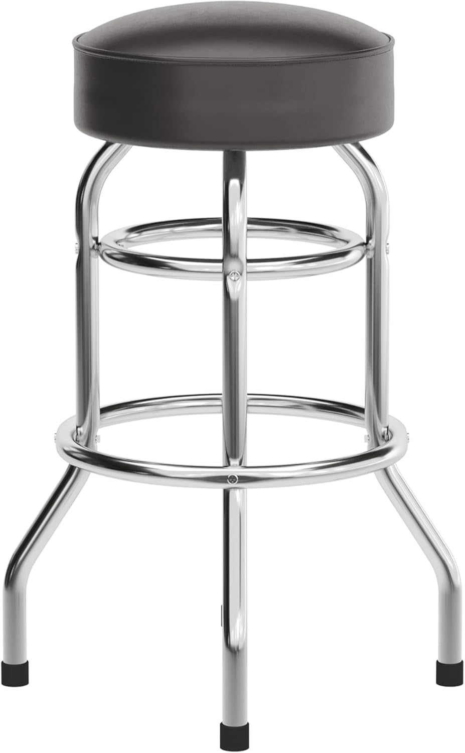 2 Pack Chrome Double Ring Bar Stools with Dark Brown Seats
