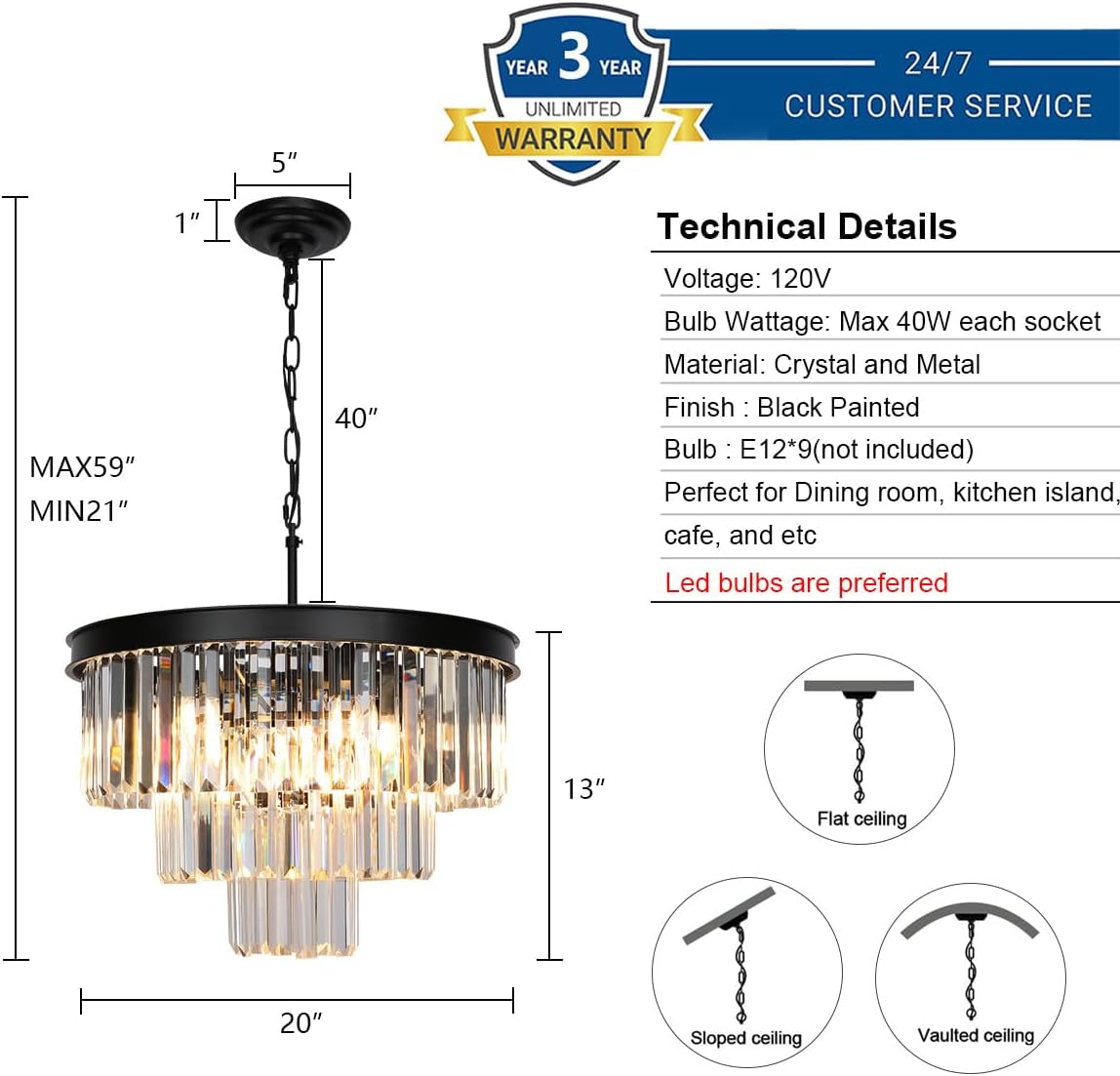 Luxurious Black Crystal Chandelier Nine Light Round-2