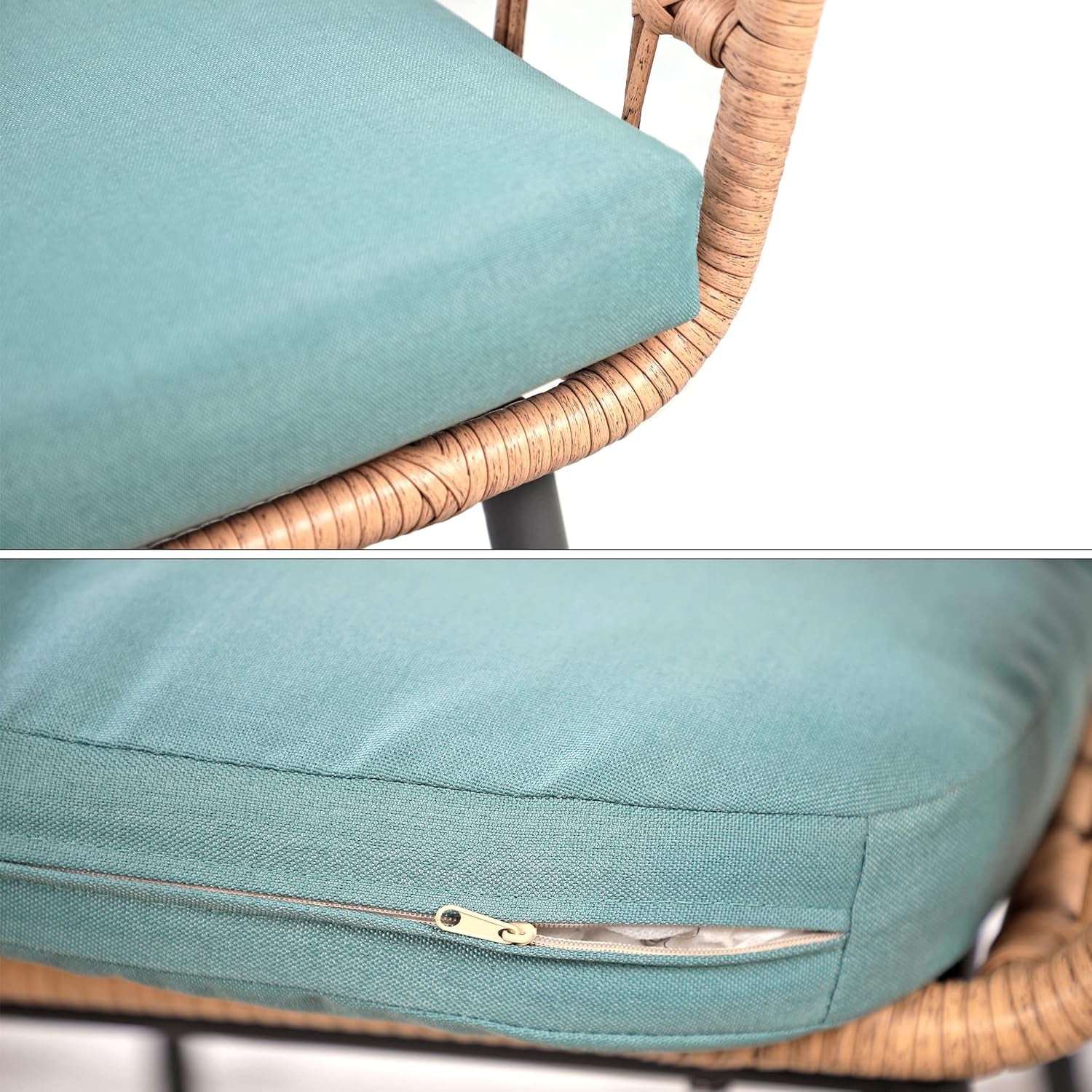 3 Piece Outdoor Patio Furniture Set With Conversation Bistro Tempered Coffee Table And Green Wicker Chairs