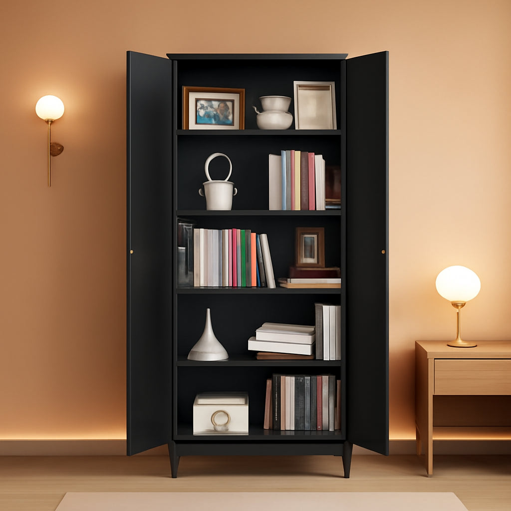 Black Metal Storage Cabinet With Locking Adjustable Shelves