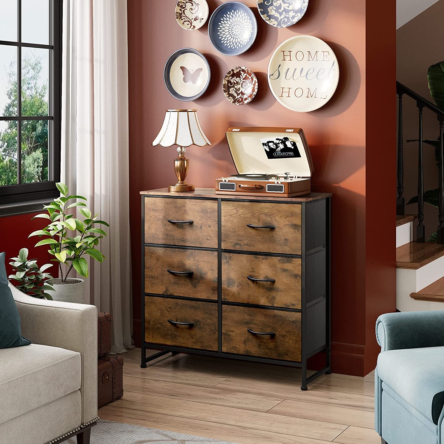 6 Drawer Dresser Rustic Brown For Bedroom Storage Solutions