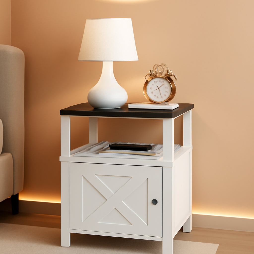 White Farmhouse Bedside Nightstand With USB Type C Ports
