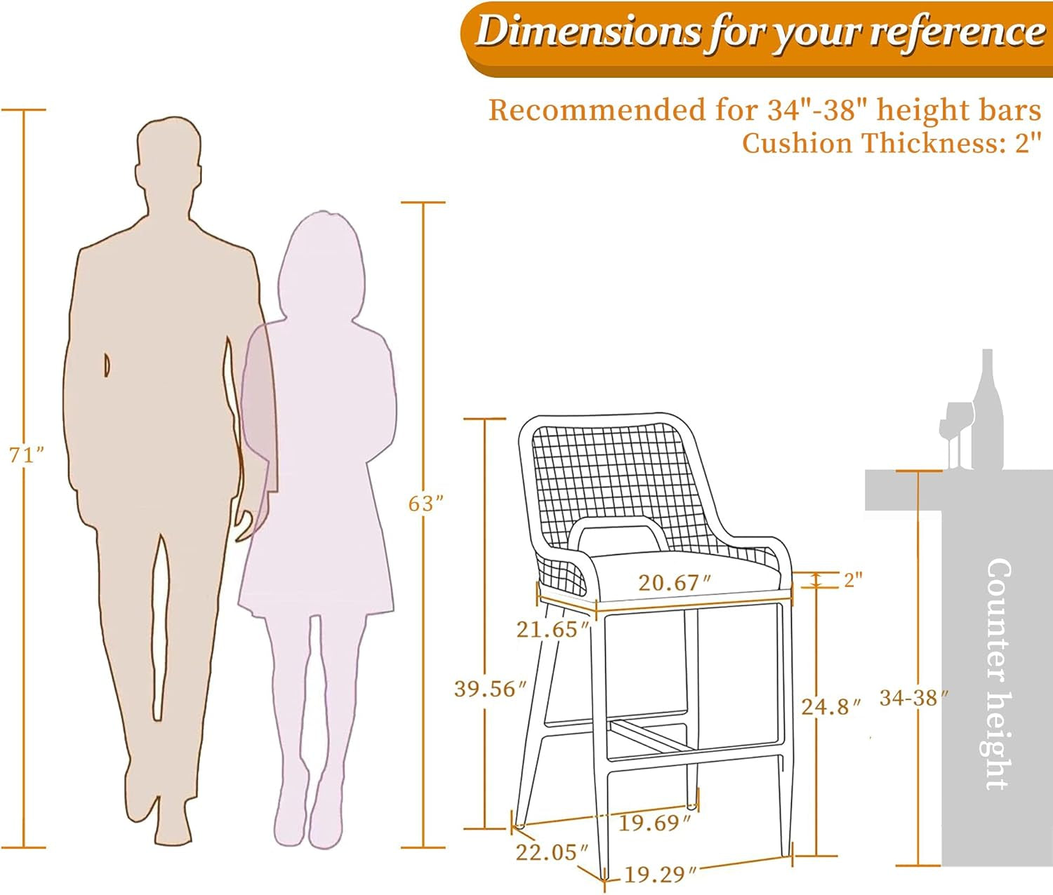 Counter Height Bar Stools With Backrest Set of 4 Rattan