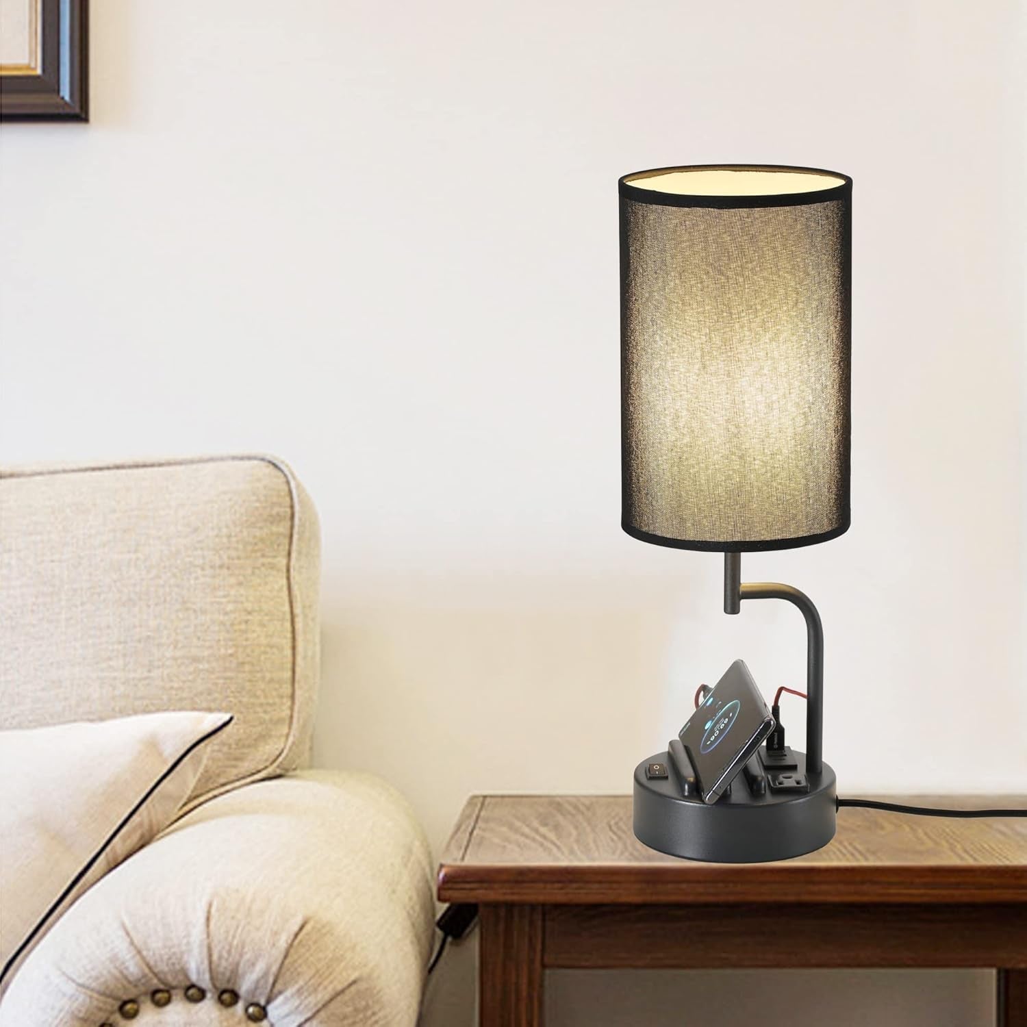 Table Lamp With 3 USB Ports And AC Outlet For Office