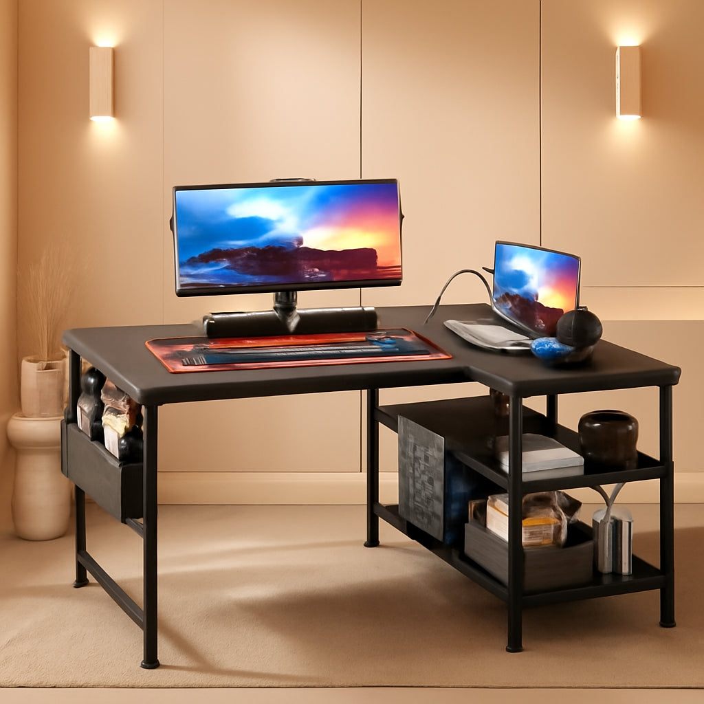 40In L Shaped Gaming Desk With Power Outlets Black
