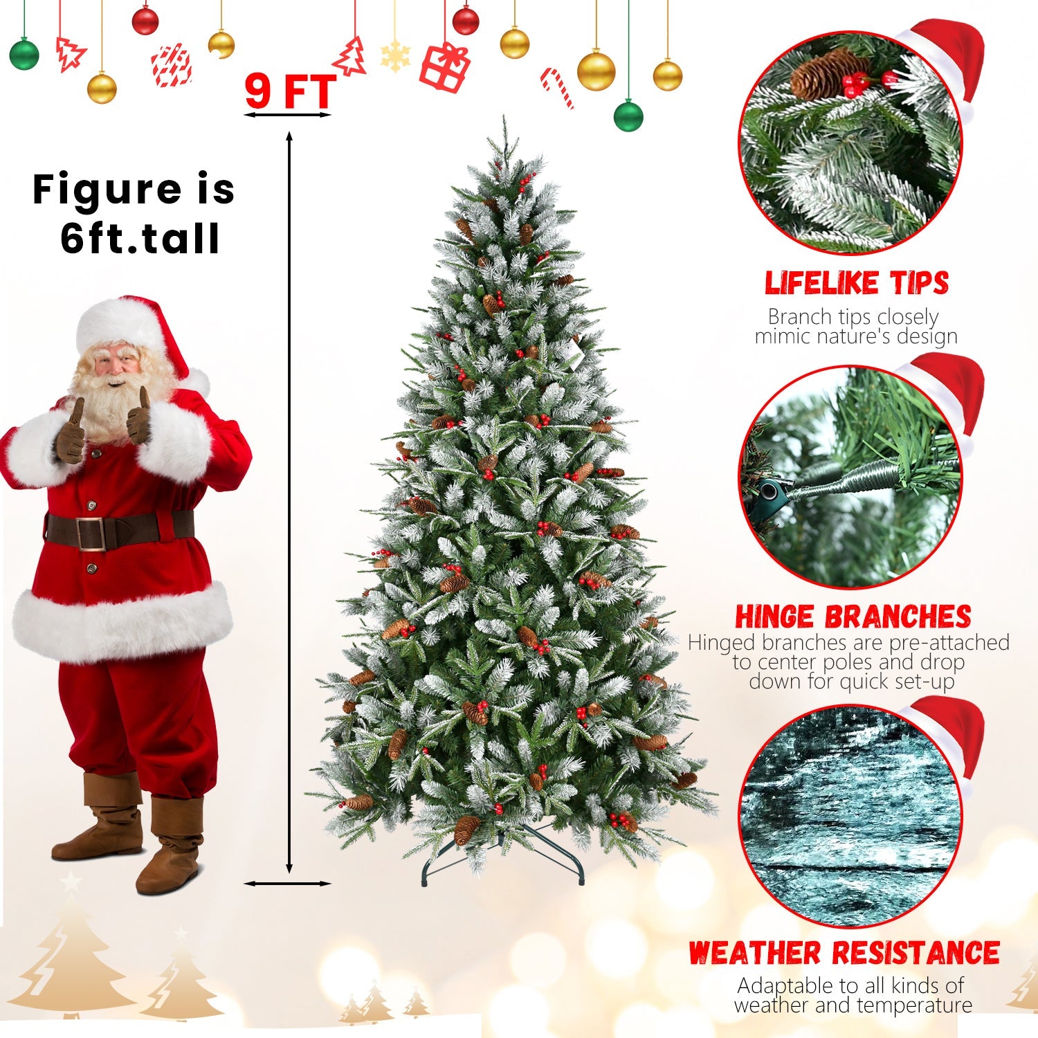 7FT Christmas Tree With 2178 Tips, Red Berries & Pine Cones