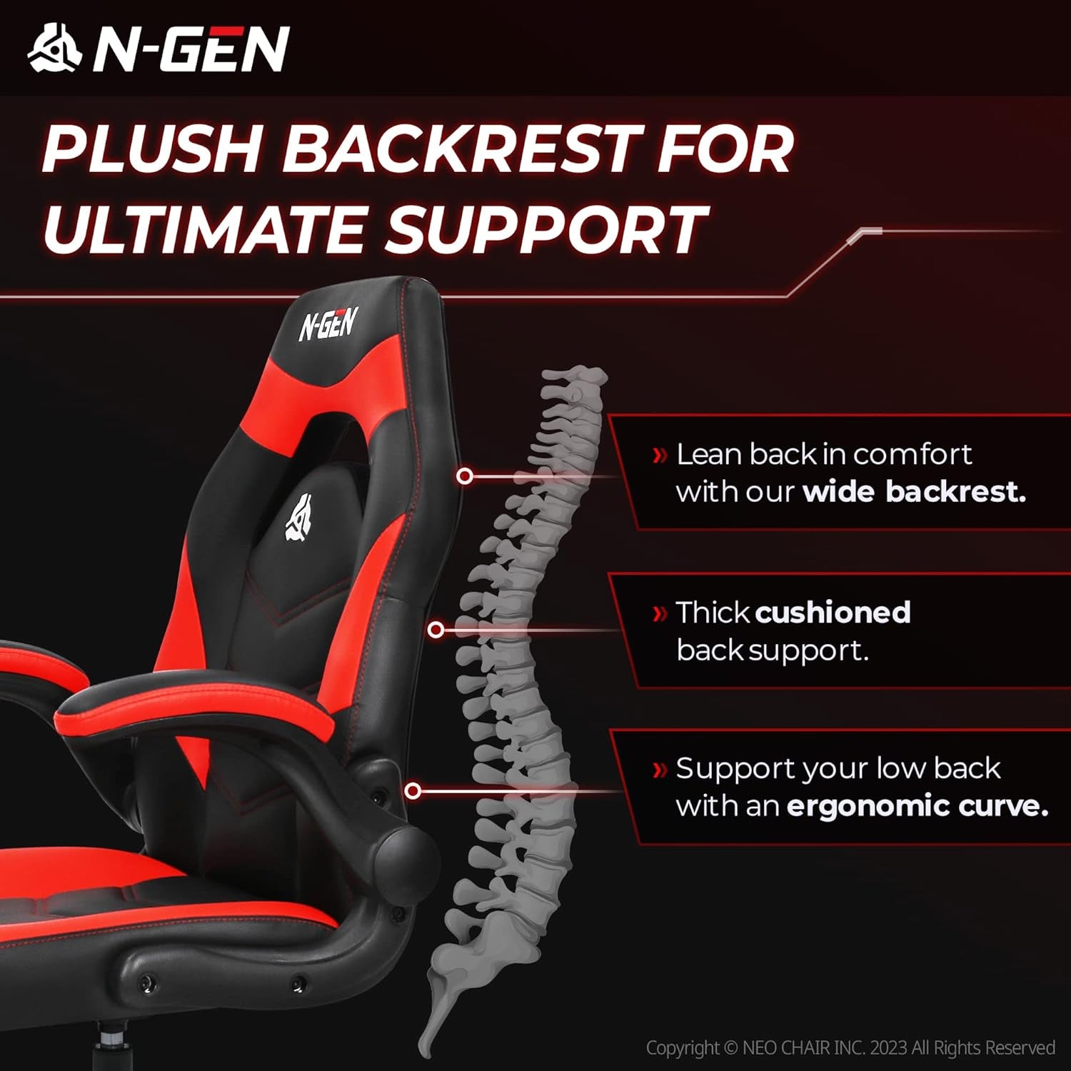 NGEN Gaming Chair With Adjustable Lumbar Support Red
