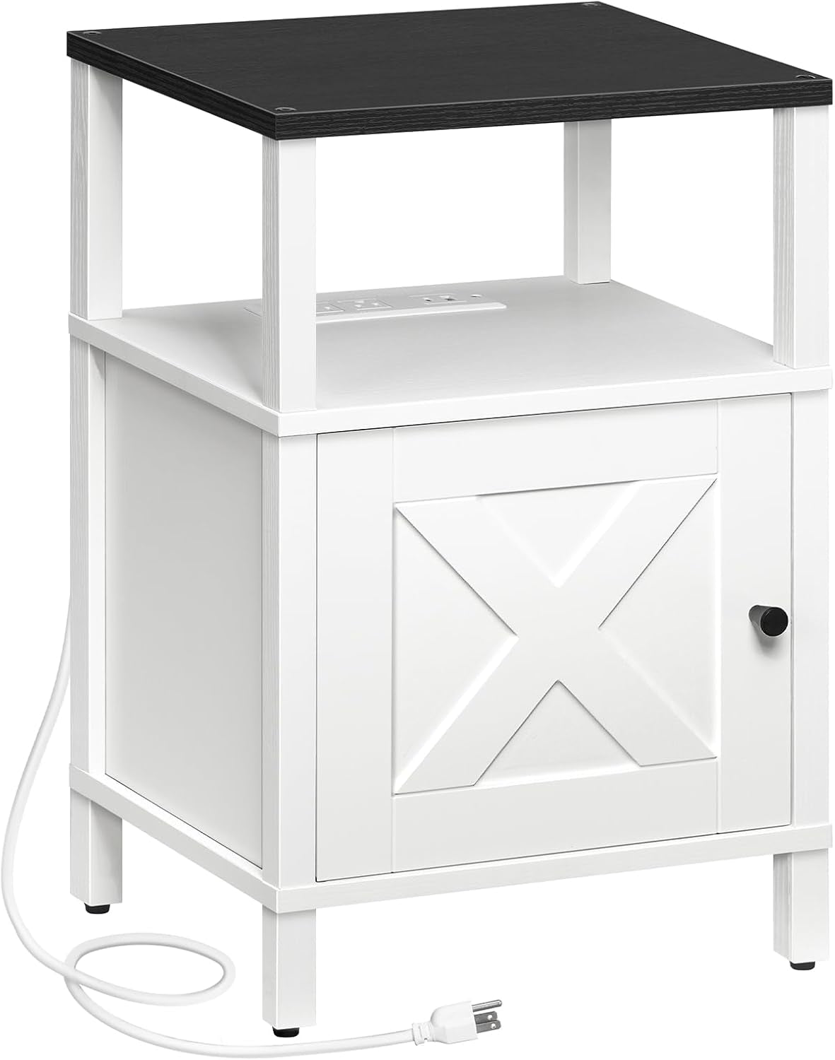 White Farmhouse Bedside Nightstand With USB Type C Ports