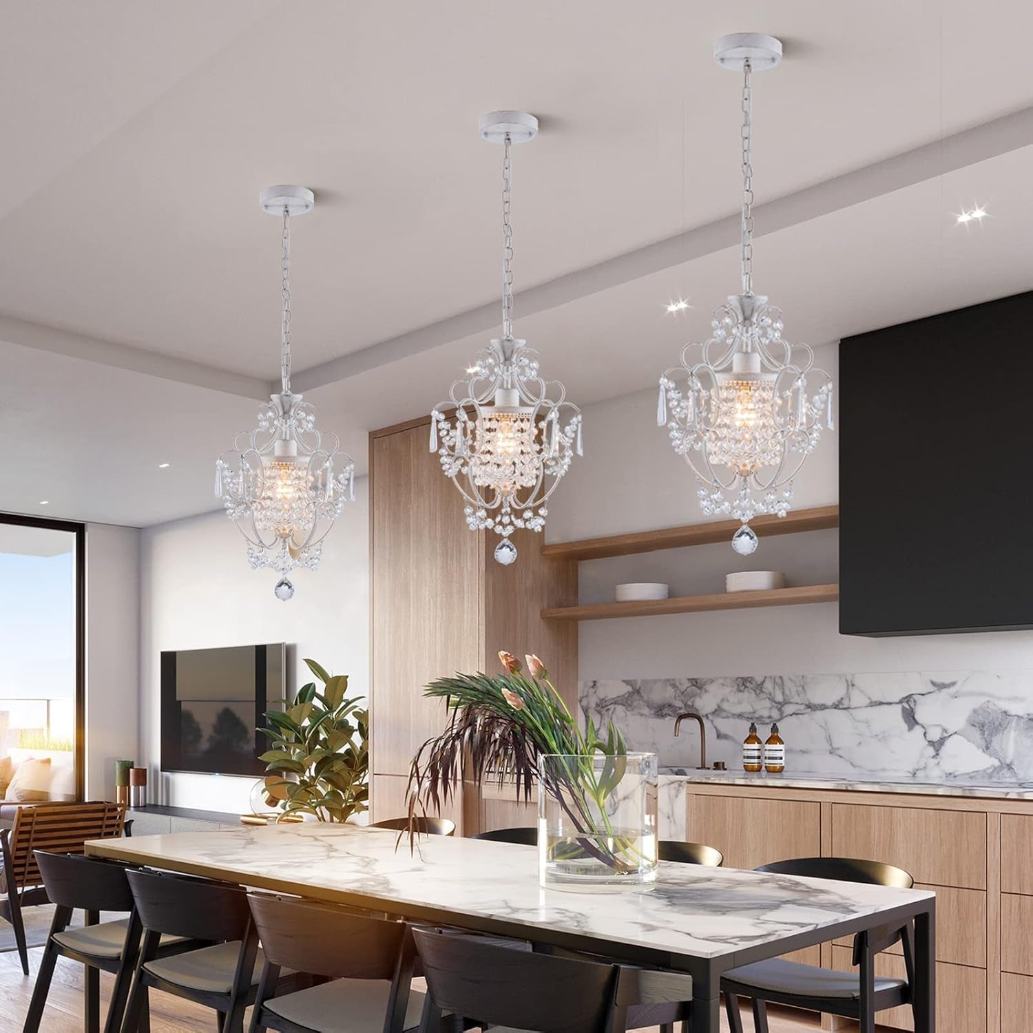 White Mini Crystal Chandelier Ceiling Light 1 Light Fixture-2