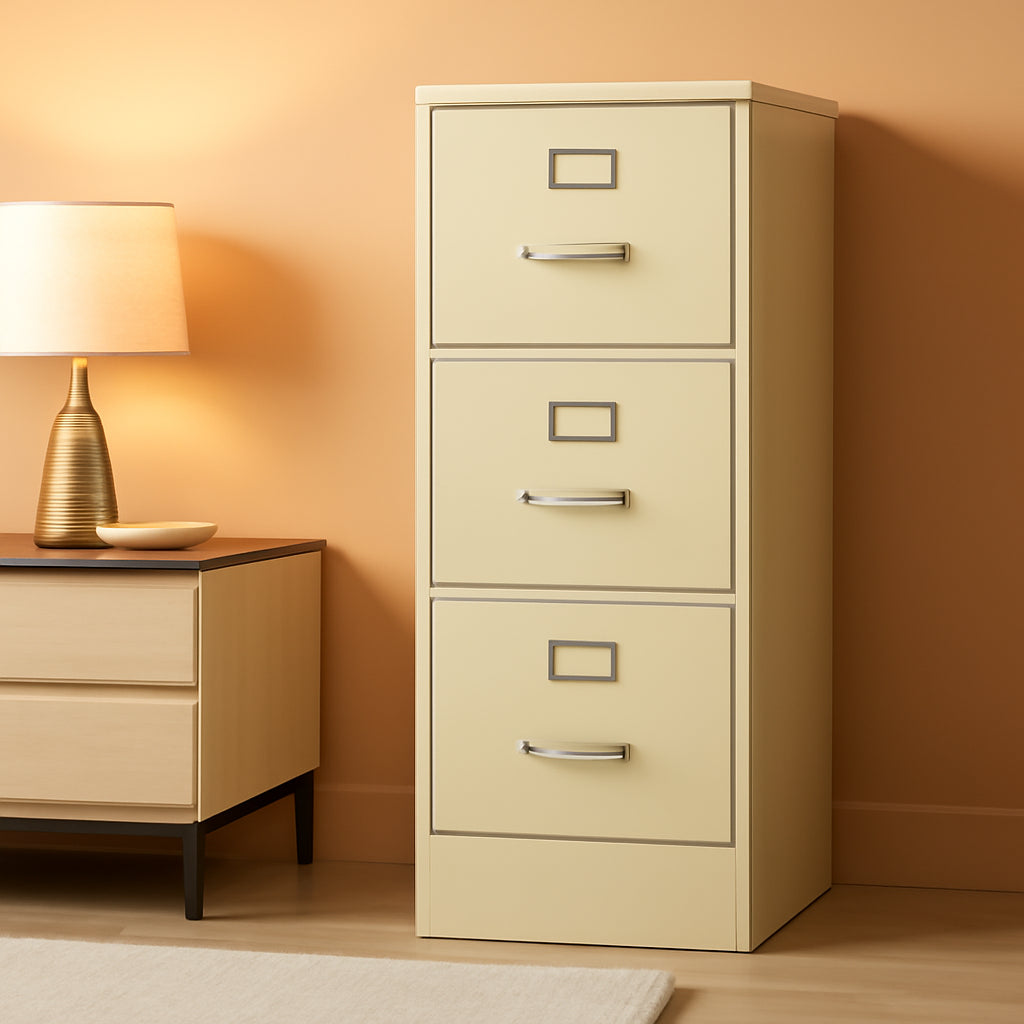 4-Drawer Vertical Locking Metal File Cabinet 25 Deep Putty