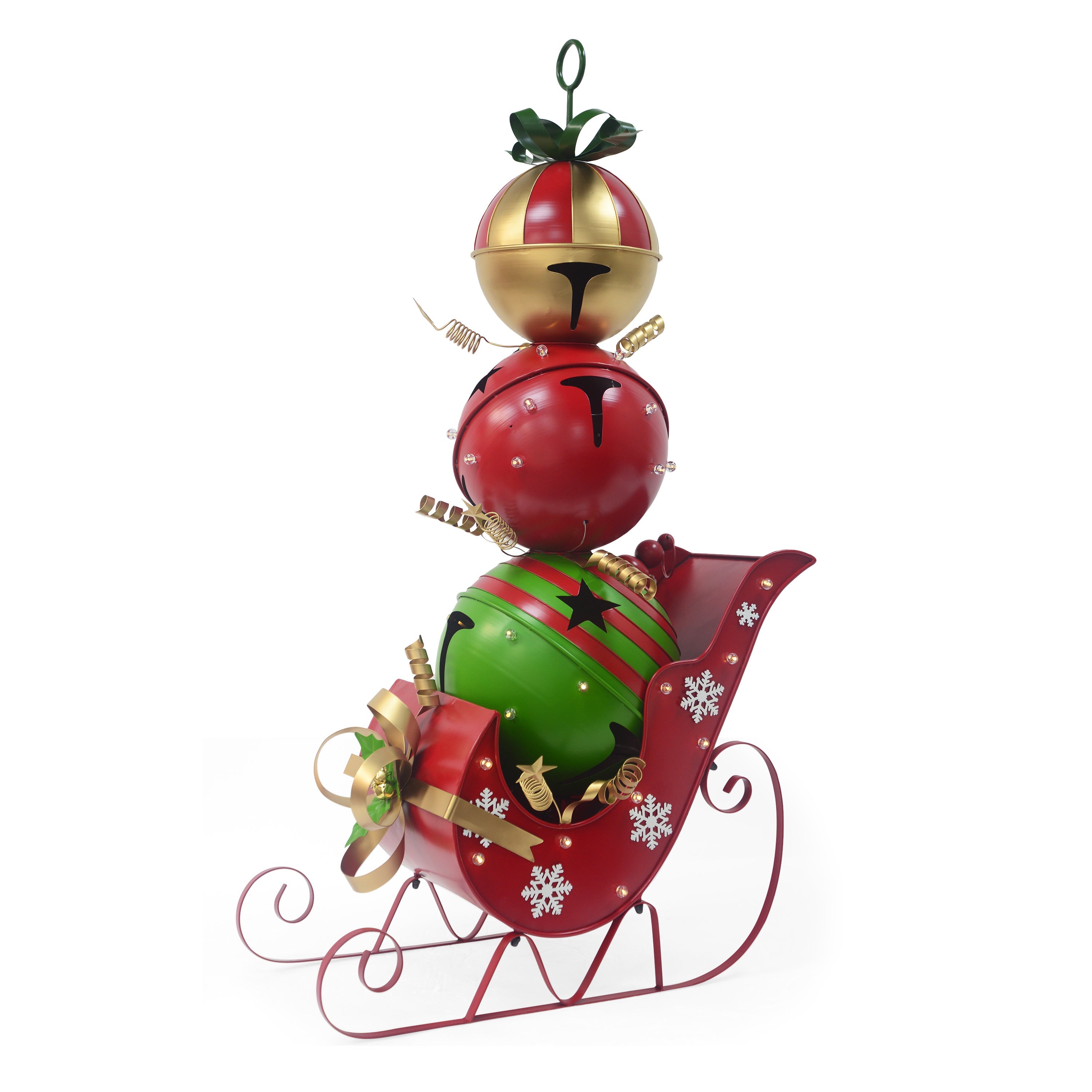 Iron Christmas Sleigh Decoration with Triple Stacked Bells-0