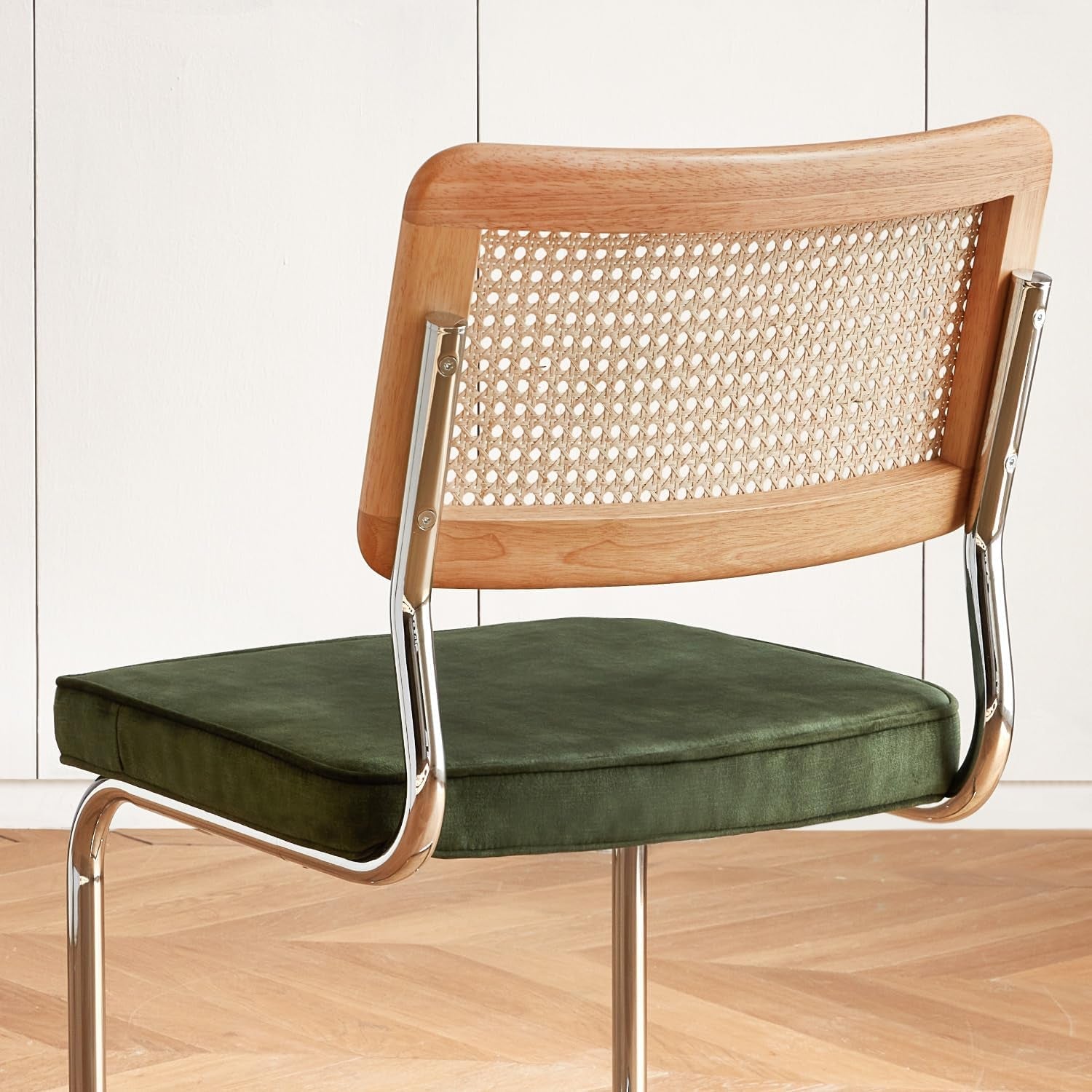 Green Rattan Dining Chairs FourPiece ChromeFinish Set