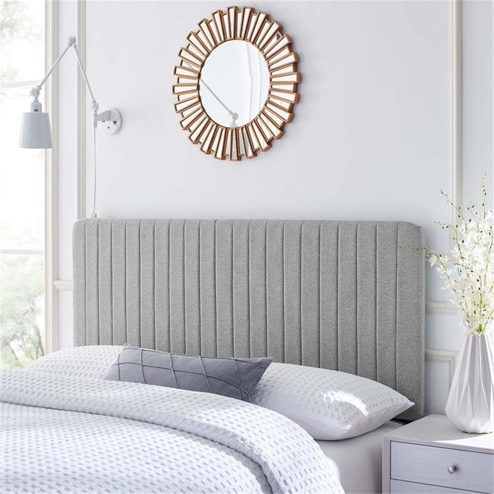 Channel Tufted Light Gray King Headboard With Foam Padding