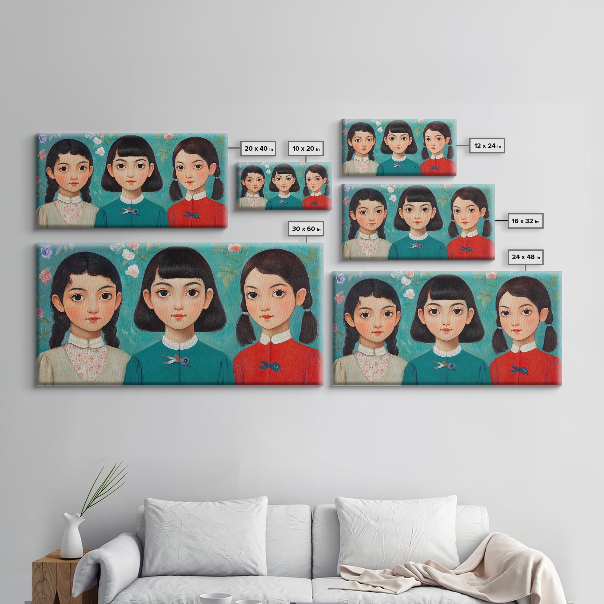 Creepy Wall Art Framed Canvas Print, Liminal Art, Liminal Spaces, Creepy Ghost Girls Painting