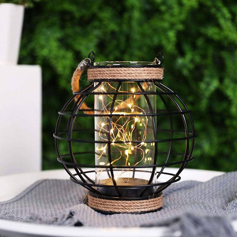 7.3" Tall Battery Powered Table Lamp-Hemp Rope Cage-Style Fairy Decorative Table Lamp-0